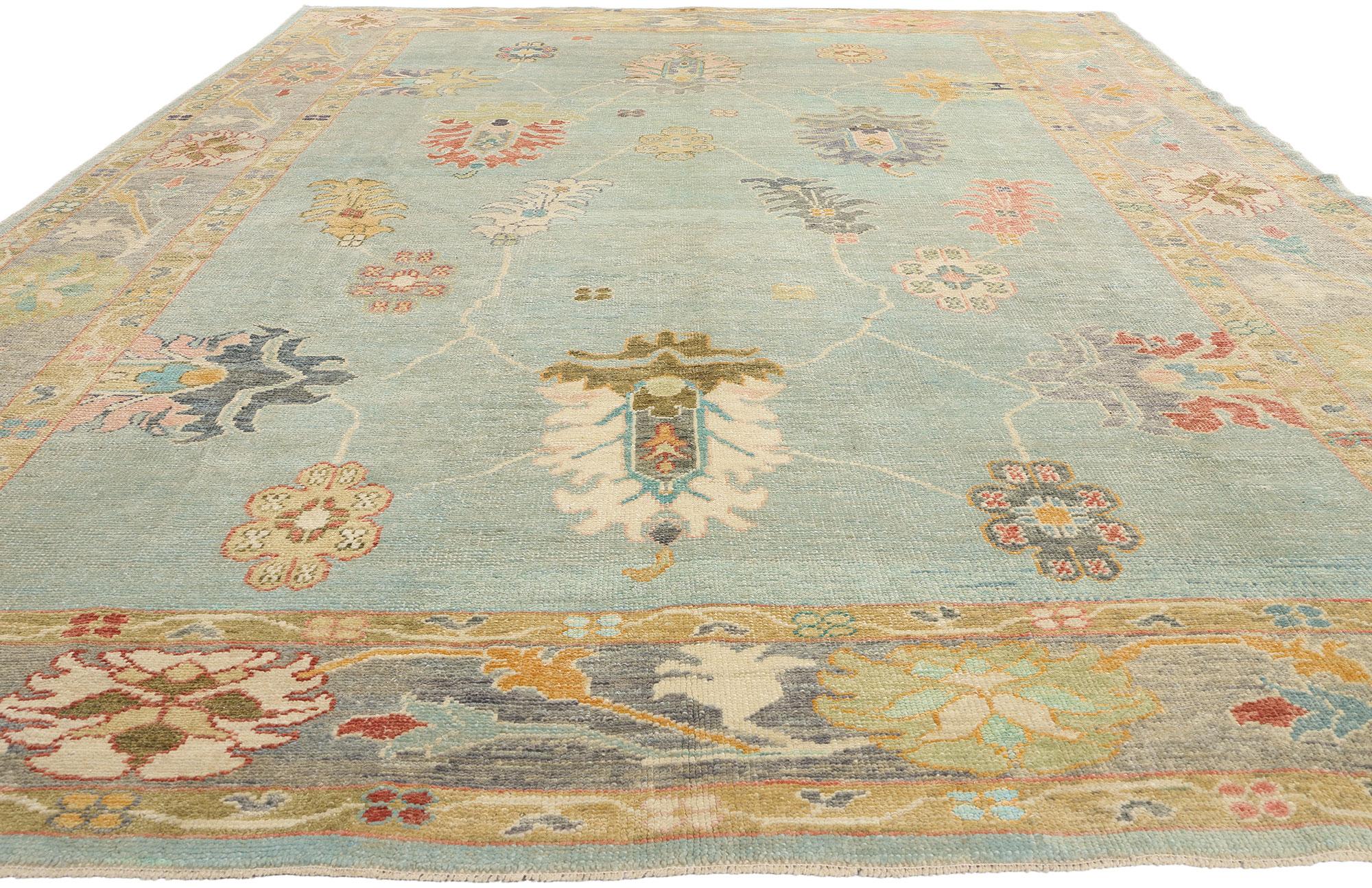 New Contemporary Blau Türkisch Oushak Teppich, 09'11 x 14'10 (Handgeknüpft) im Angebot