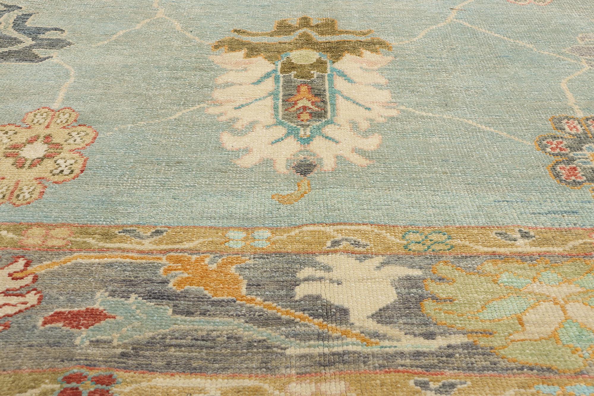 New Contemporary Blau Türkisch Oushak Teppich, 09'11 x 14'10 (21. Jahrhundert und zeitgenössisch) im Angebot