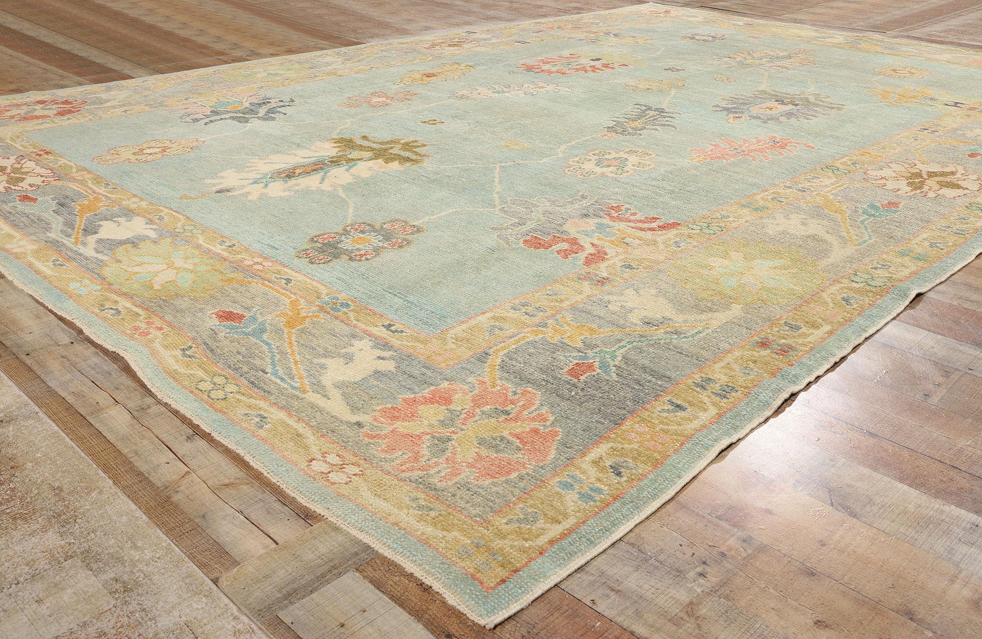 New Contemporary Blau Türkisch Oushak Teppich, 09'11 x 14'10 im Angebot 1