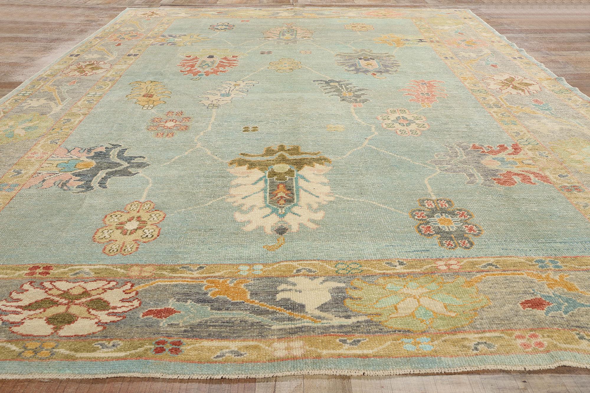 New Contemporary Blau Türkisch Oushak Teppich, 09'11 x 14'10 im Angebot 2