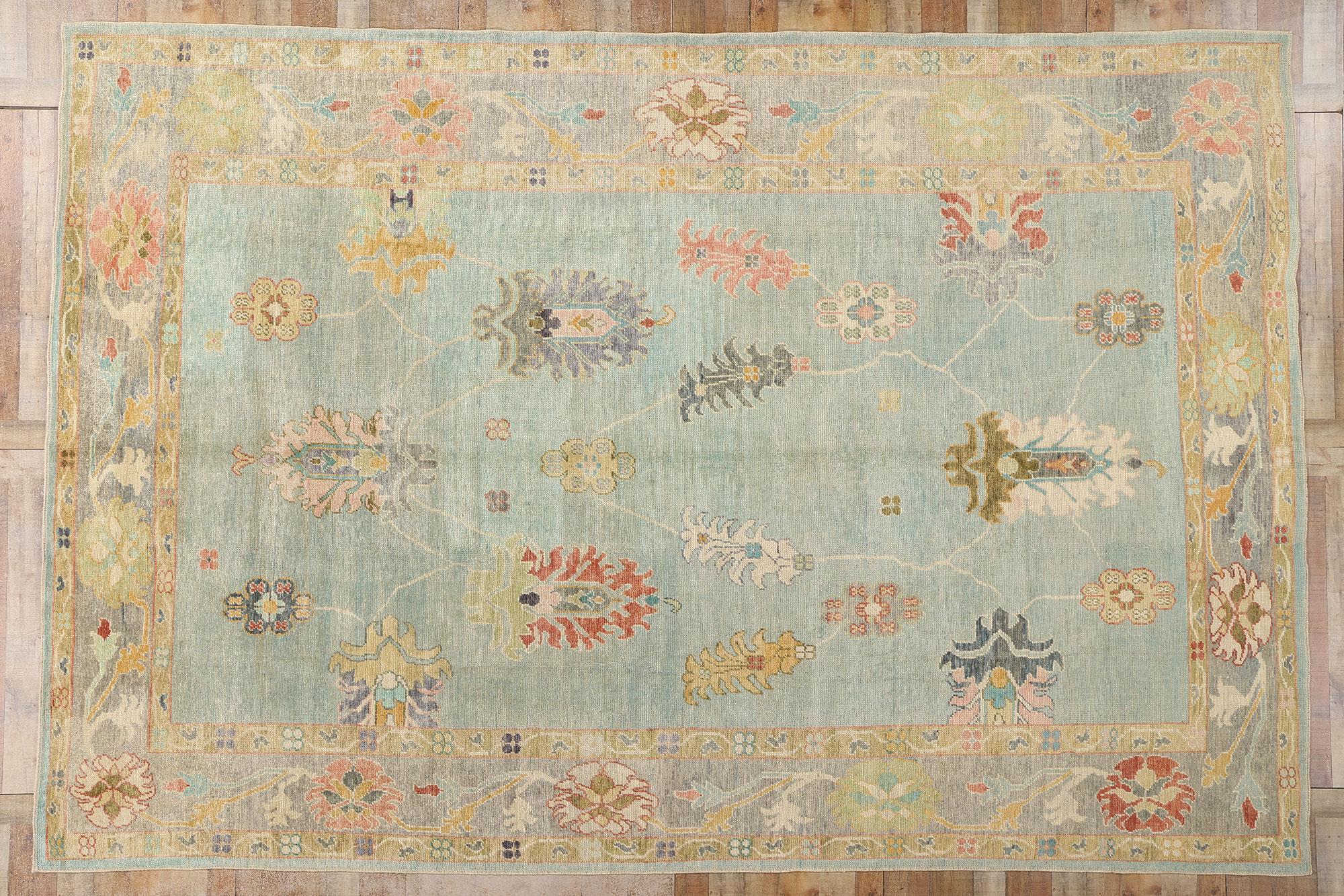 New Contemporary Blau Türkisch Oushak Teppich, 09'11 x 14'10 im Angebot 3