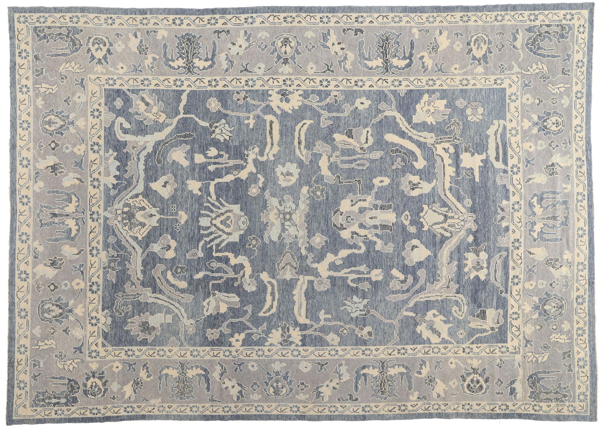 New Contemporary Blue Turkish Oushak Carpet with Modern Transitional Style For Sale 5