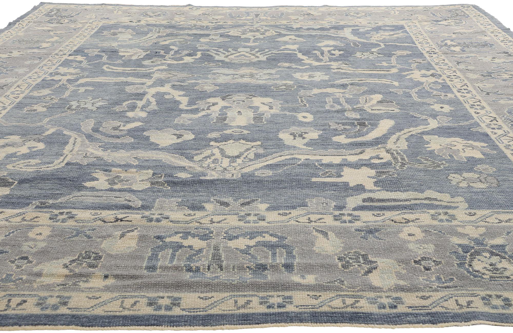 Classical Greek New Contemporary Blue Turkish Oushak Carpet with Modern Transitional Style For Sale