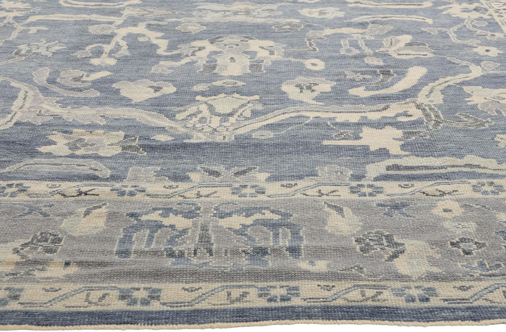 Hand-Knotted New Contemporary Blue Turkish Oushak Carpet with Modern Transitional Style For Sale