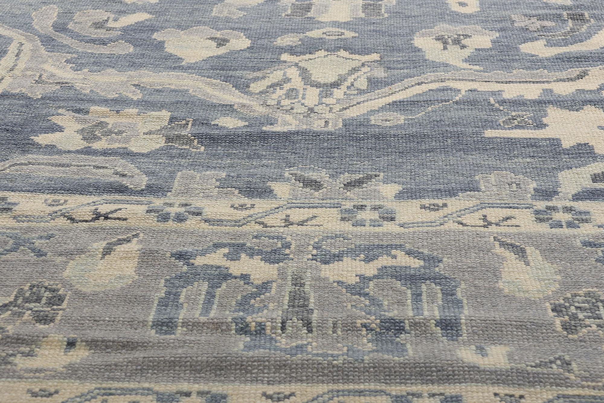 New Contemporary Blue Turkish Oushak Carpet with Modern Transitional Style In New Condition For Sale In Dallas, TX