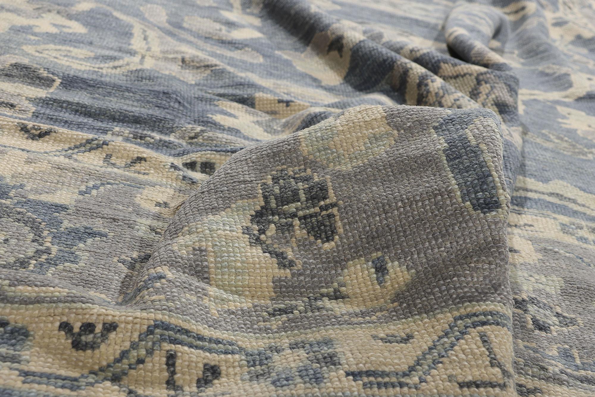 Wool New Contemporary Blue Turkish Oushak Carpet with Modern Transitional Style For Sale