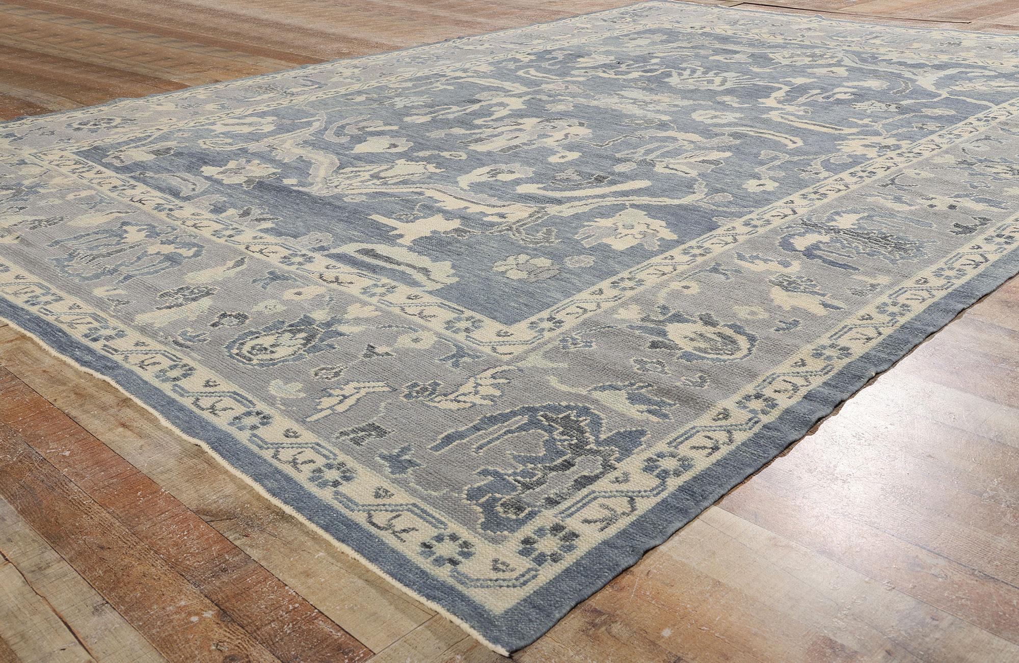 New Contemporary Blue Turkish Oushak Carpet with Modern Transitional Style For Sale 2