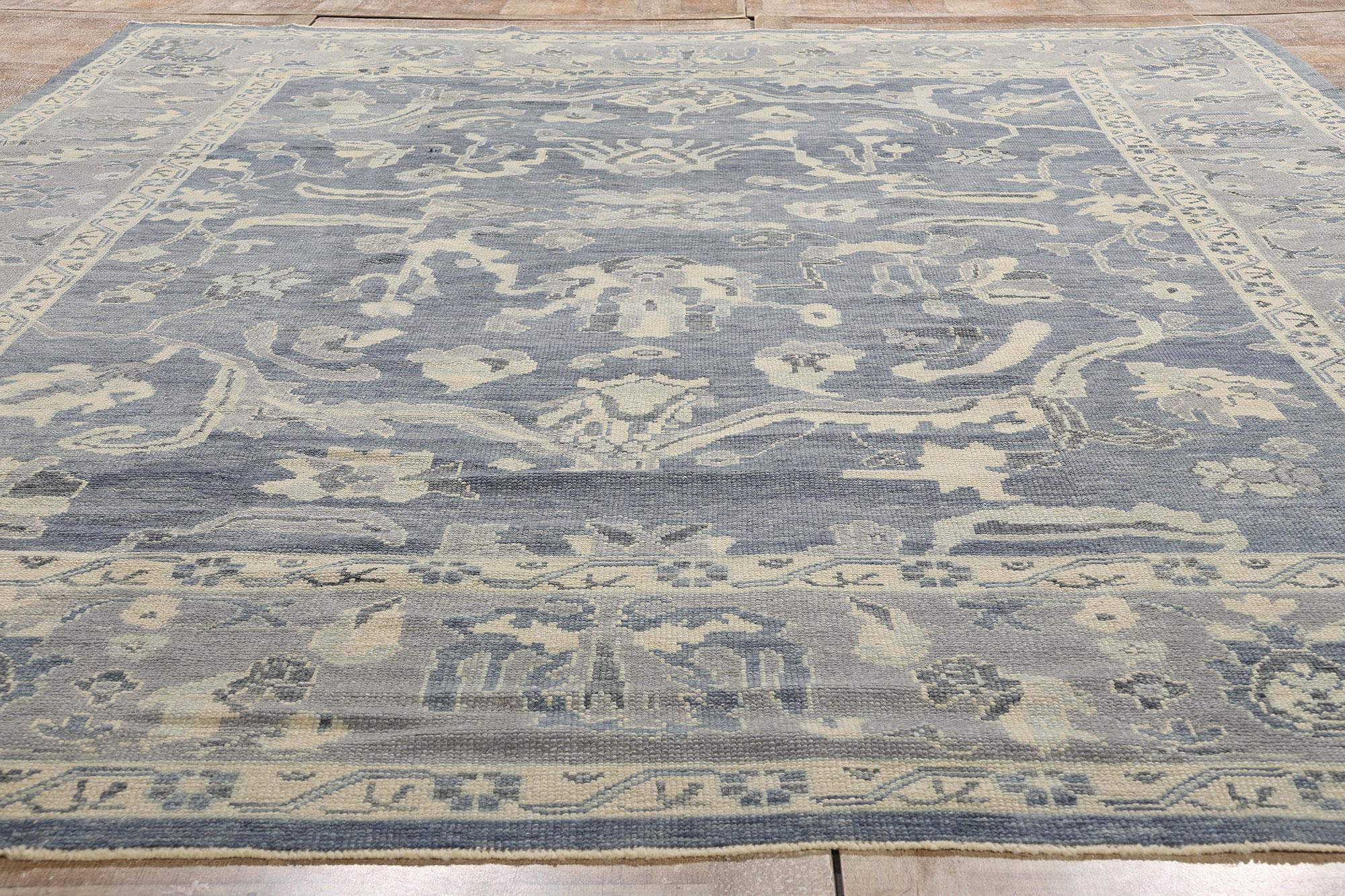 New Contemporary Blue Turkish Oushak Carpet with Modern Transitional Style For Sale 3