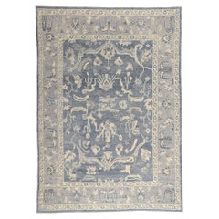 Nuovo tappeto turco Oushak blu contemporaneo con stile moderno e transitorio