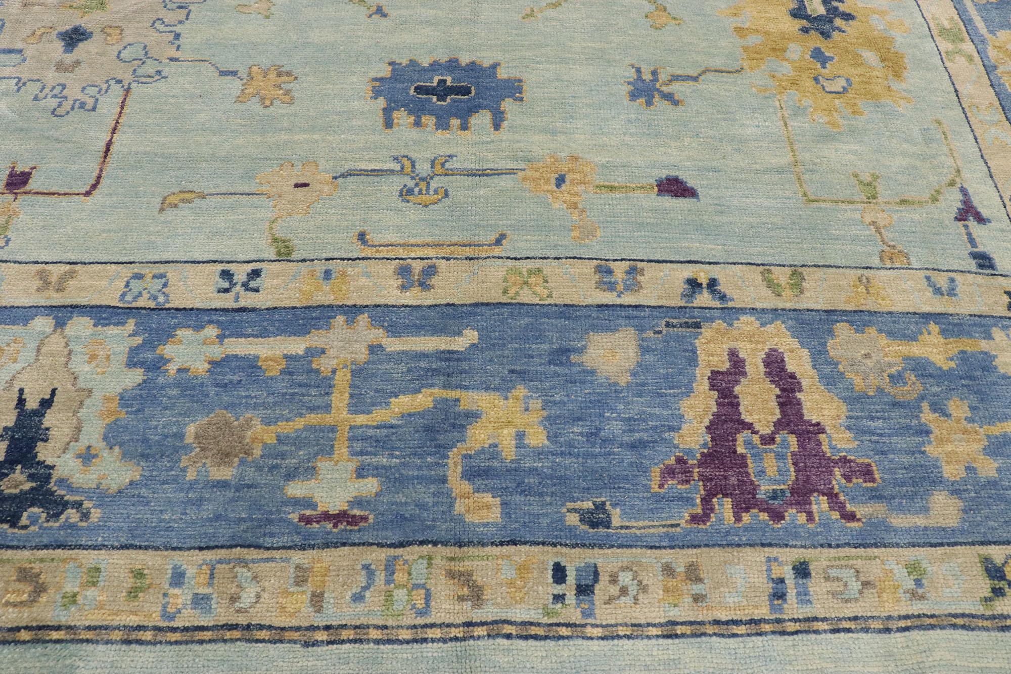 New Contemporary Blue Turkish Oushak Rug with Modern Coastal Style In New Condition In Dallas, TX