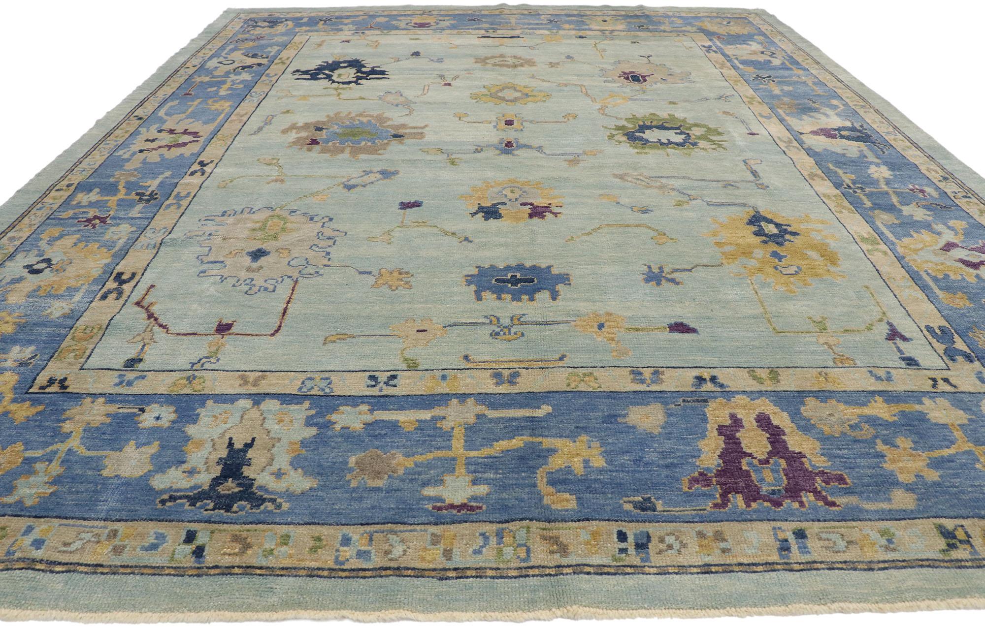 New Contemporary Blue Turkish Oushak Rug with Modern Coastal Style 1