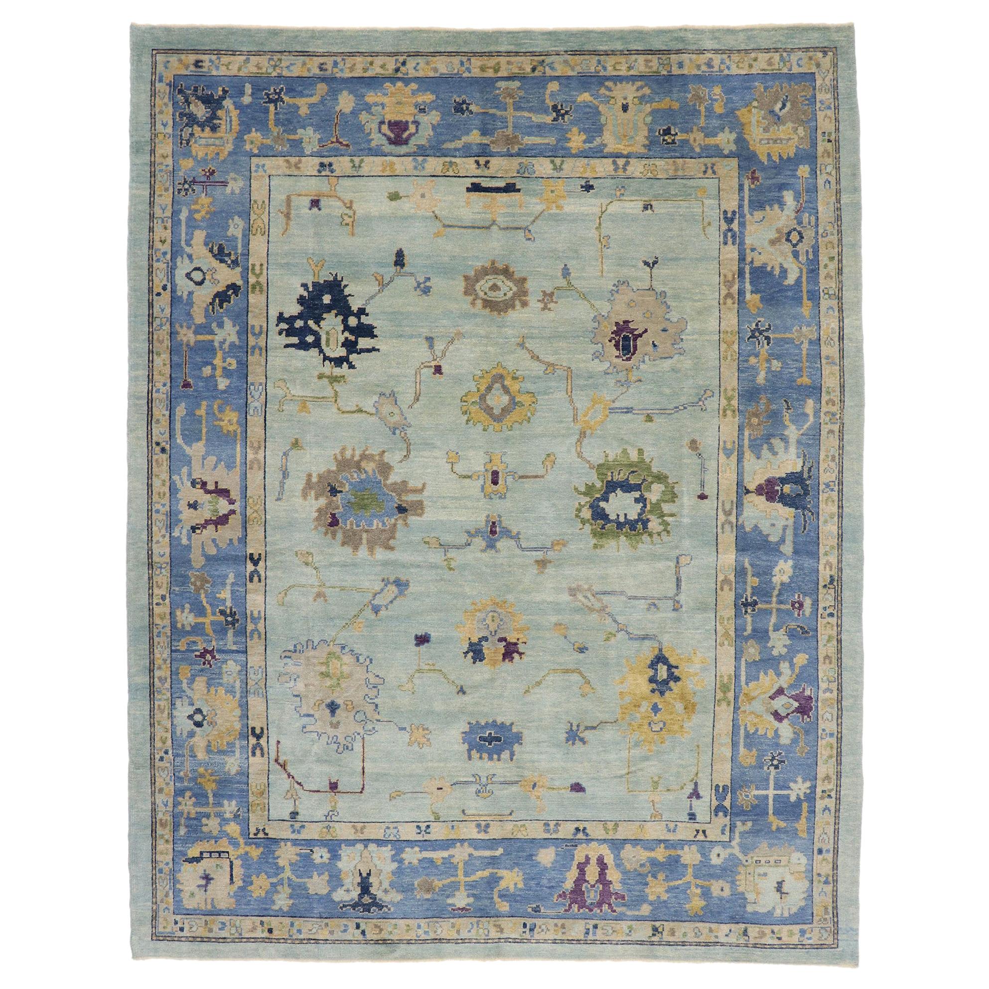 New Contemporary Blue Turkish Oushak Rug with Modern Coastal Style