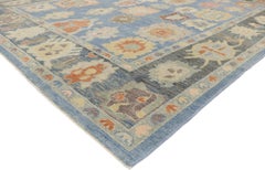 New Contemporary Blue Turkish Oushak Rug with Modern Parisian Style