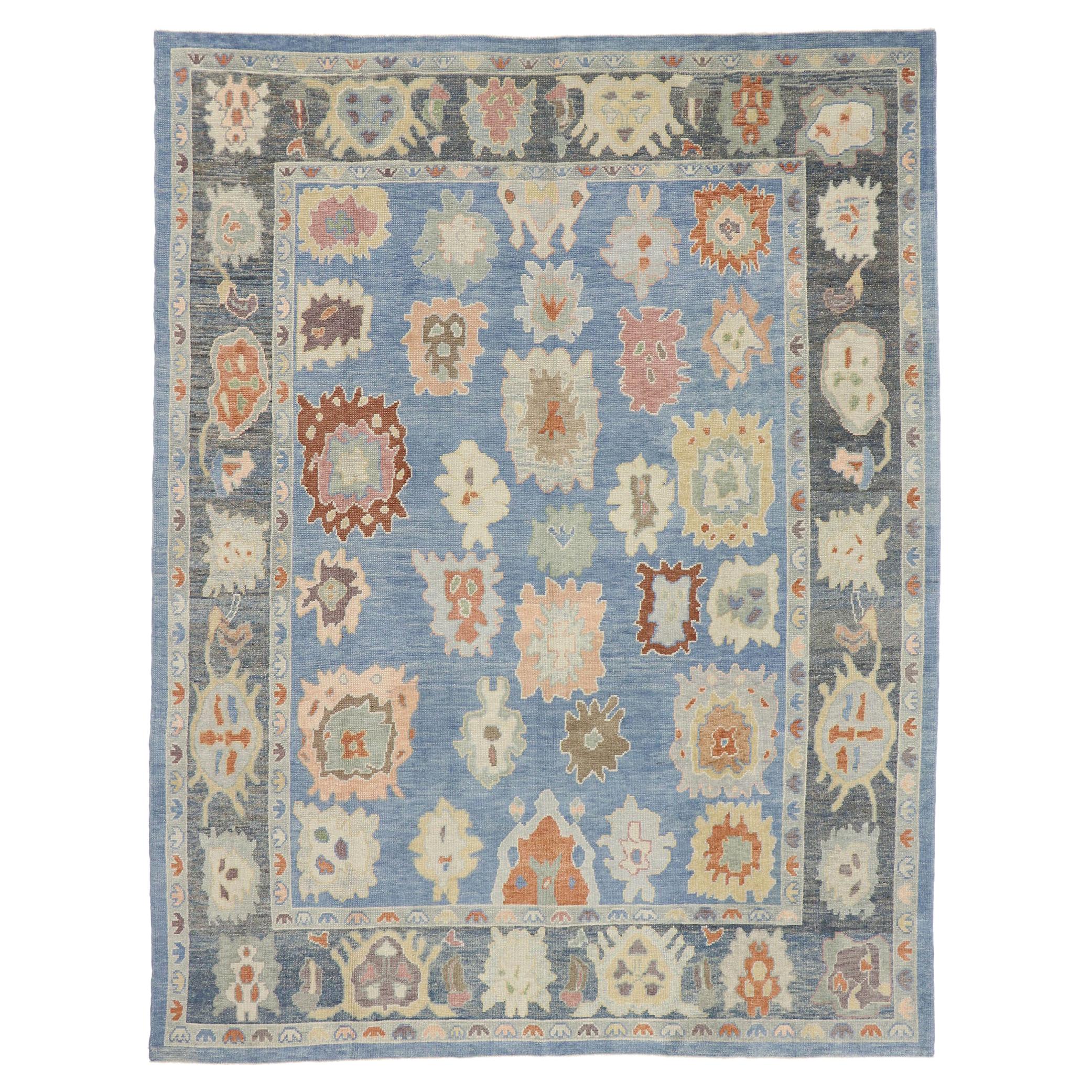 New Contemporary Blue Turkish Oushak Rug with Modern Parisian Style For Sale