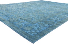 New Contemporary Cerulean Blue Hand-Carved Overdyed Rug