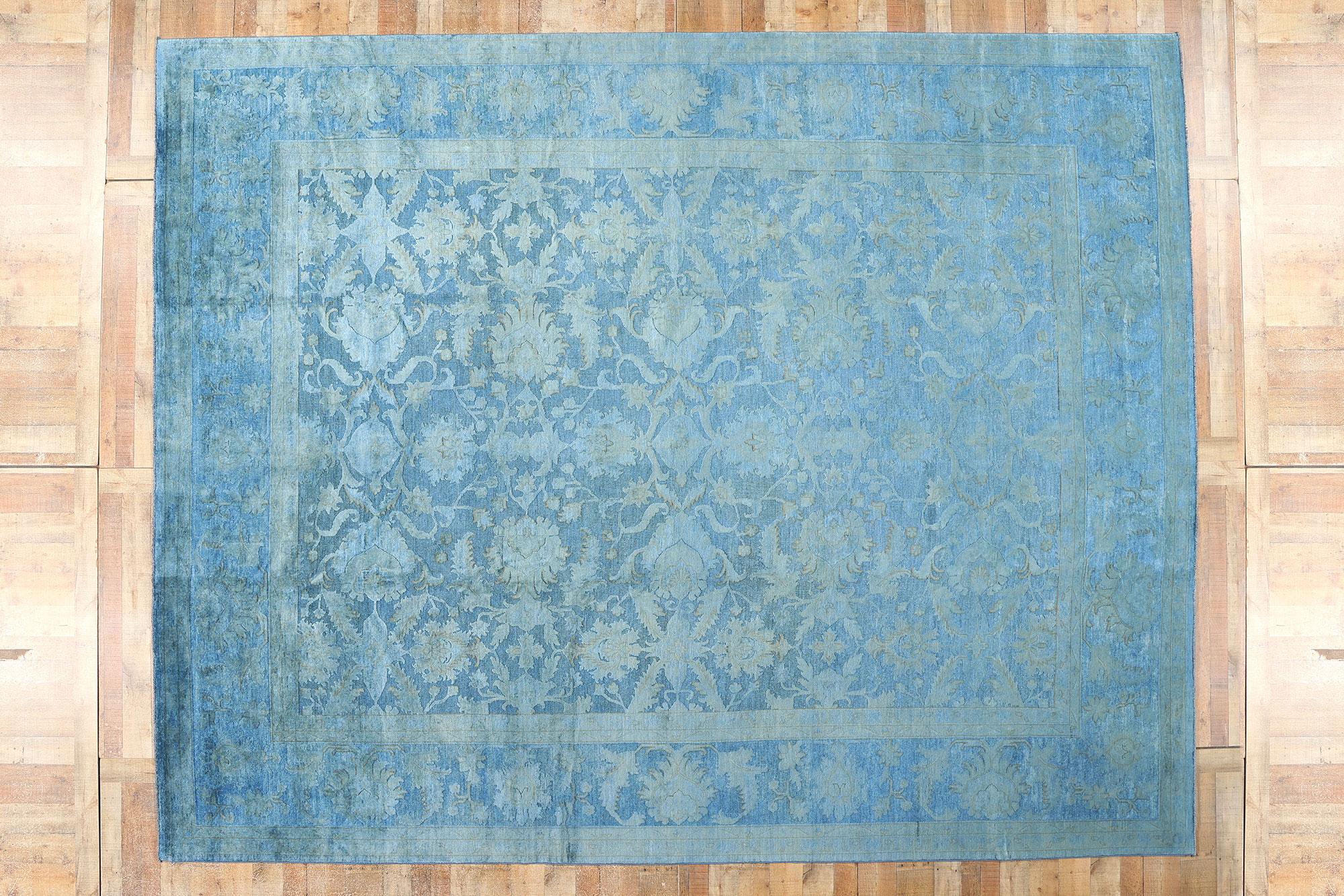 New Contemporary Cerulean Blue Hand-Carved Overdyed Rug 2
