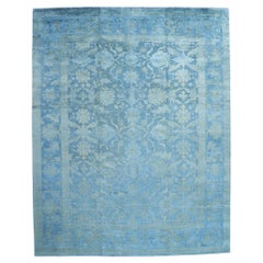 New Contemporary Cerulean Blue Hand-Carved Overdyed Rug