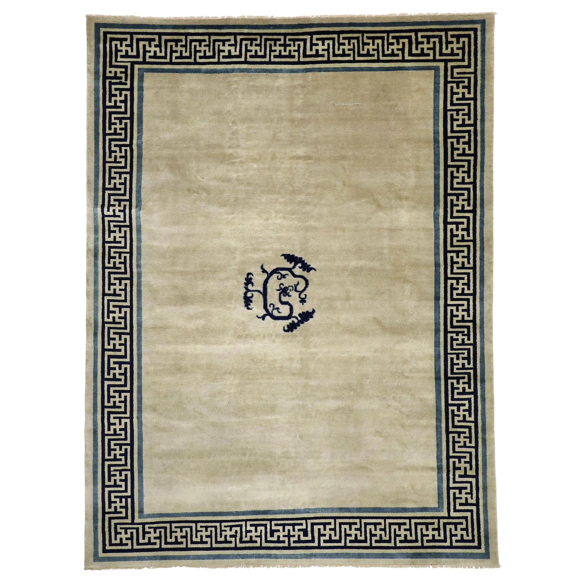 New Contemporary Chinese Area Rug with Modern Qing Style and Greek Key