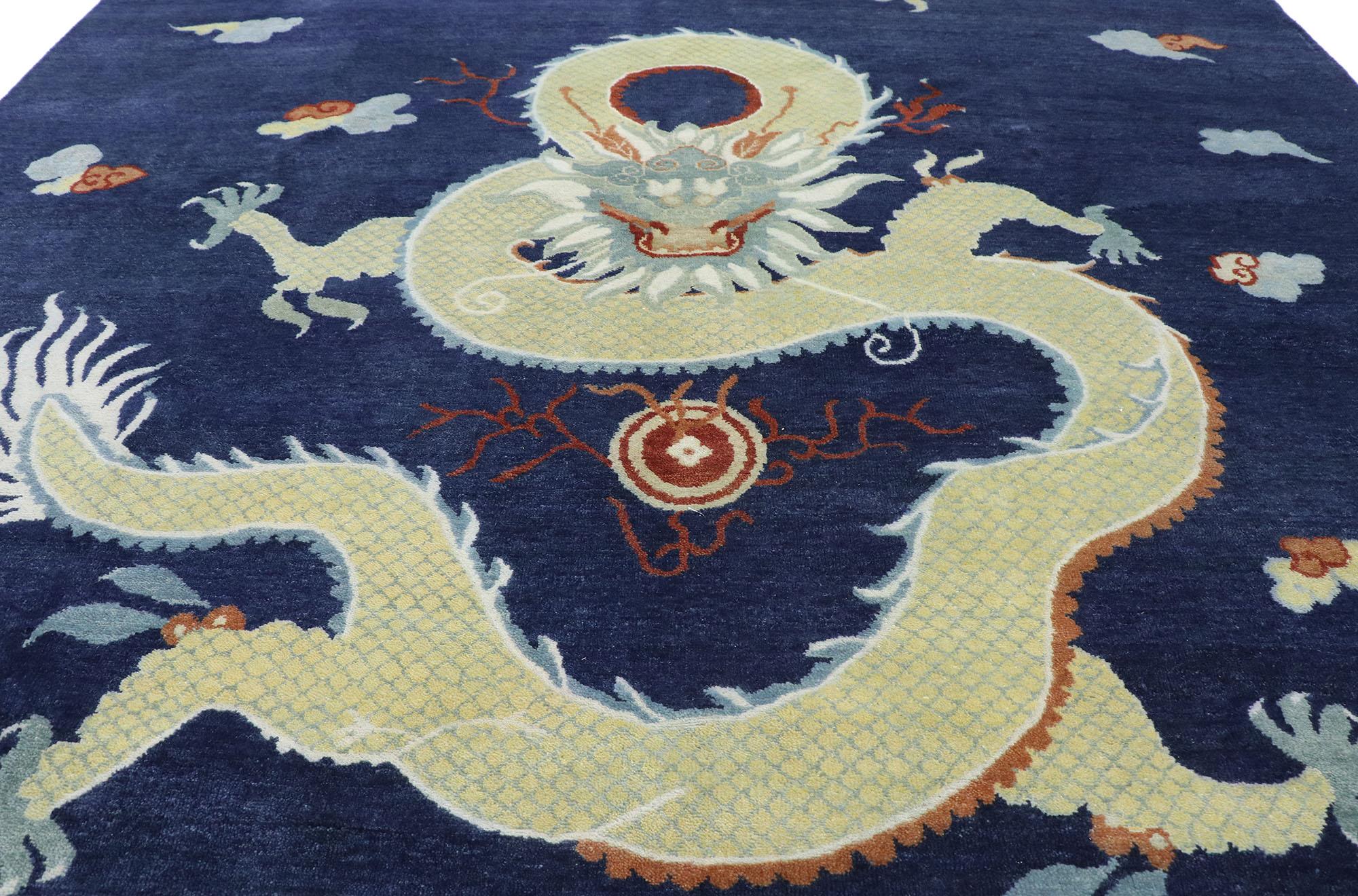 Ming New Contemporary Chinese Art Deco Style Dragon Pictorial Rug