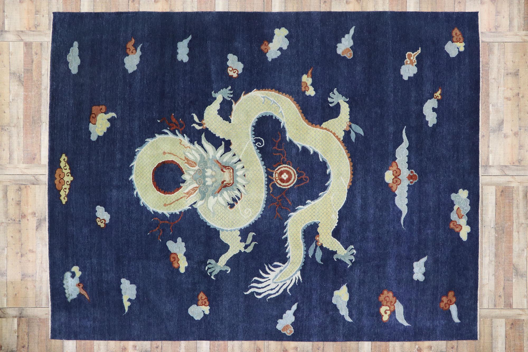 Wool New Contemporary Chinese Art Deco Style Dragon Pictorial Rug