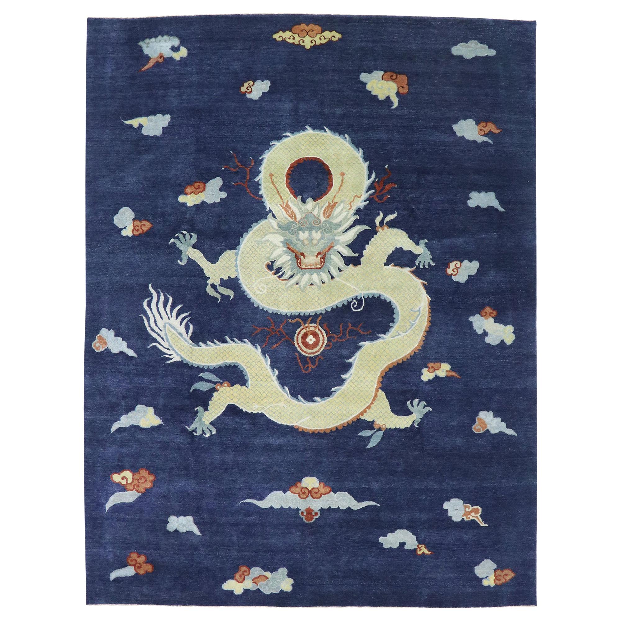 New Contemporary Chinese Art Deco Style Dragon Pictorial Rug