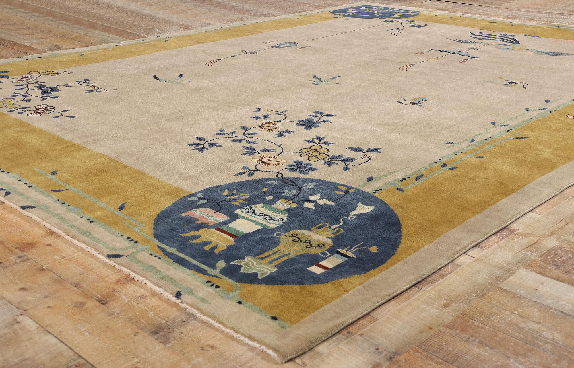 Chinoiserie New Contemporary Chinese Art Deco Rug with Modern Style For Sale