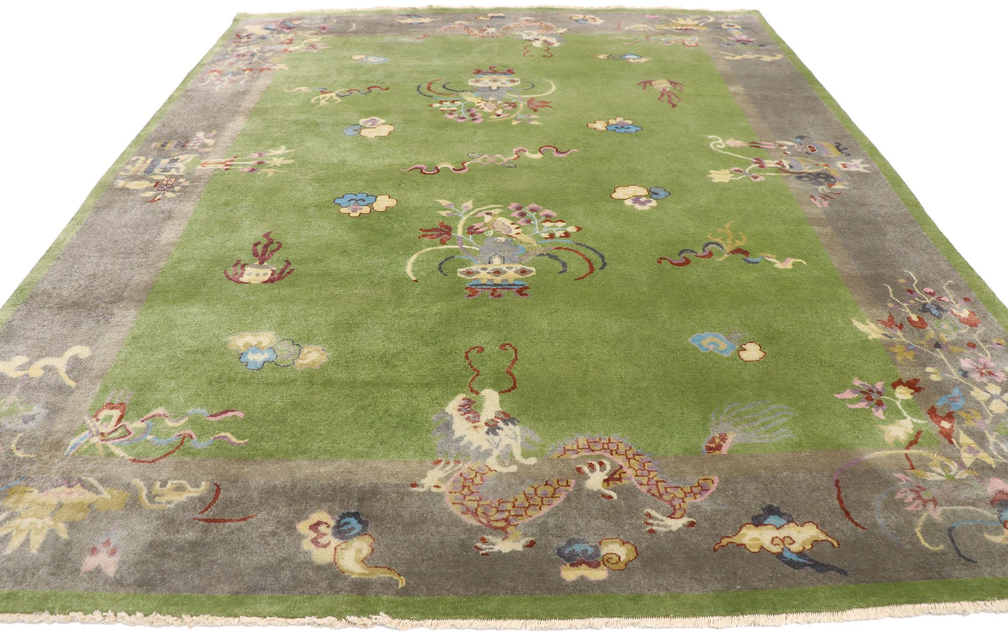 Indian New Contemporary Chinese Art Deco Style Pictorial Dragon Rug