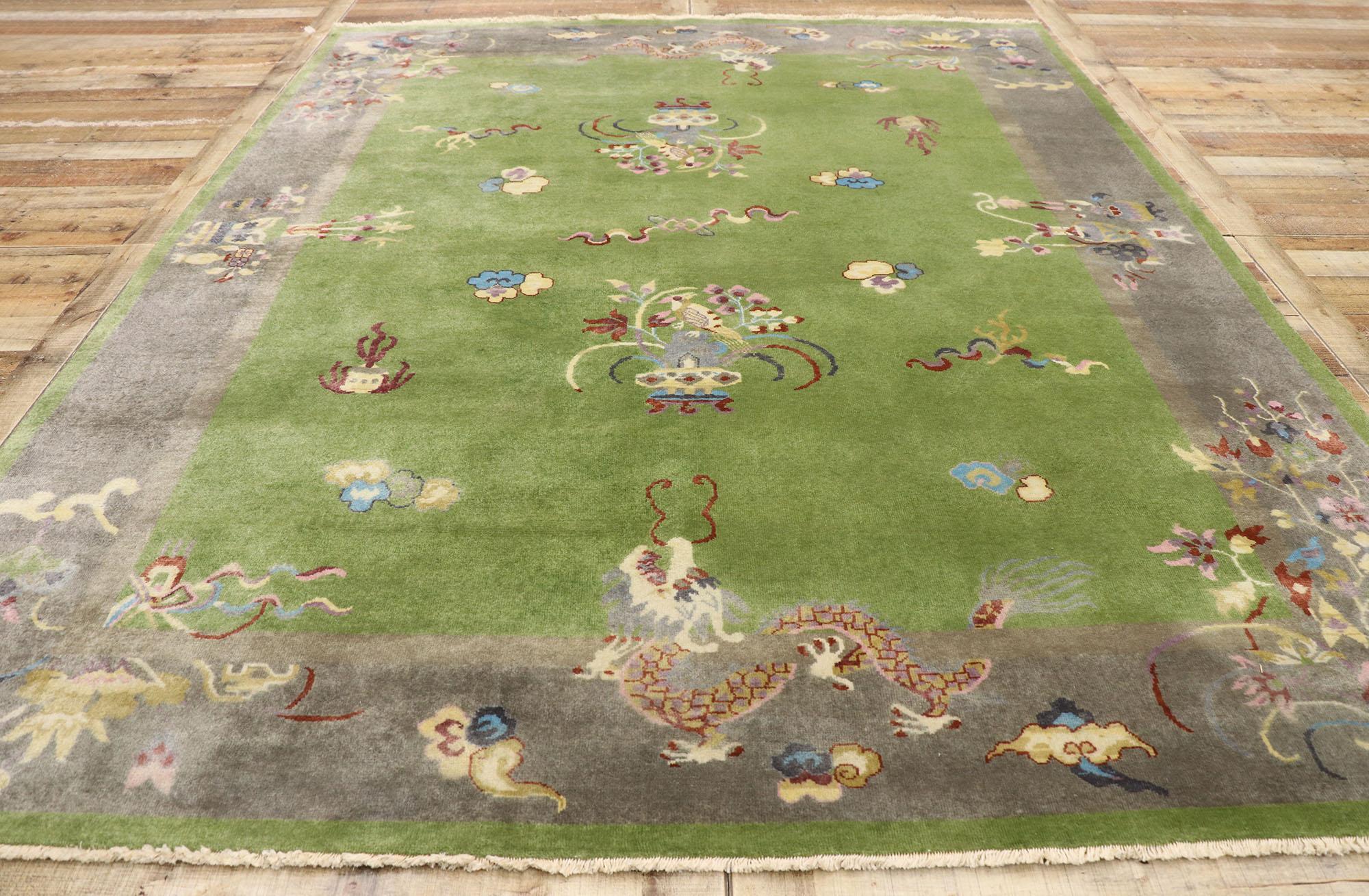 New Contemporary Chinese Art Deco Style Pictorial Dragon Rug 1