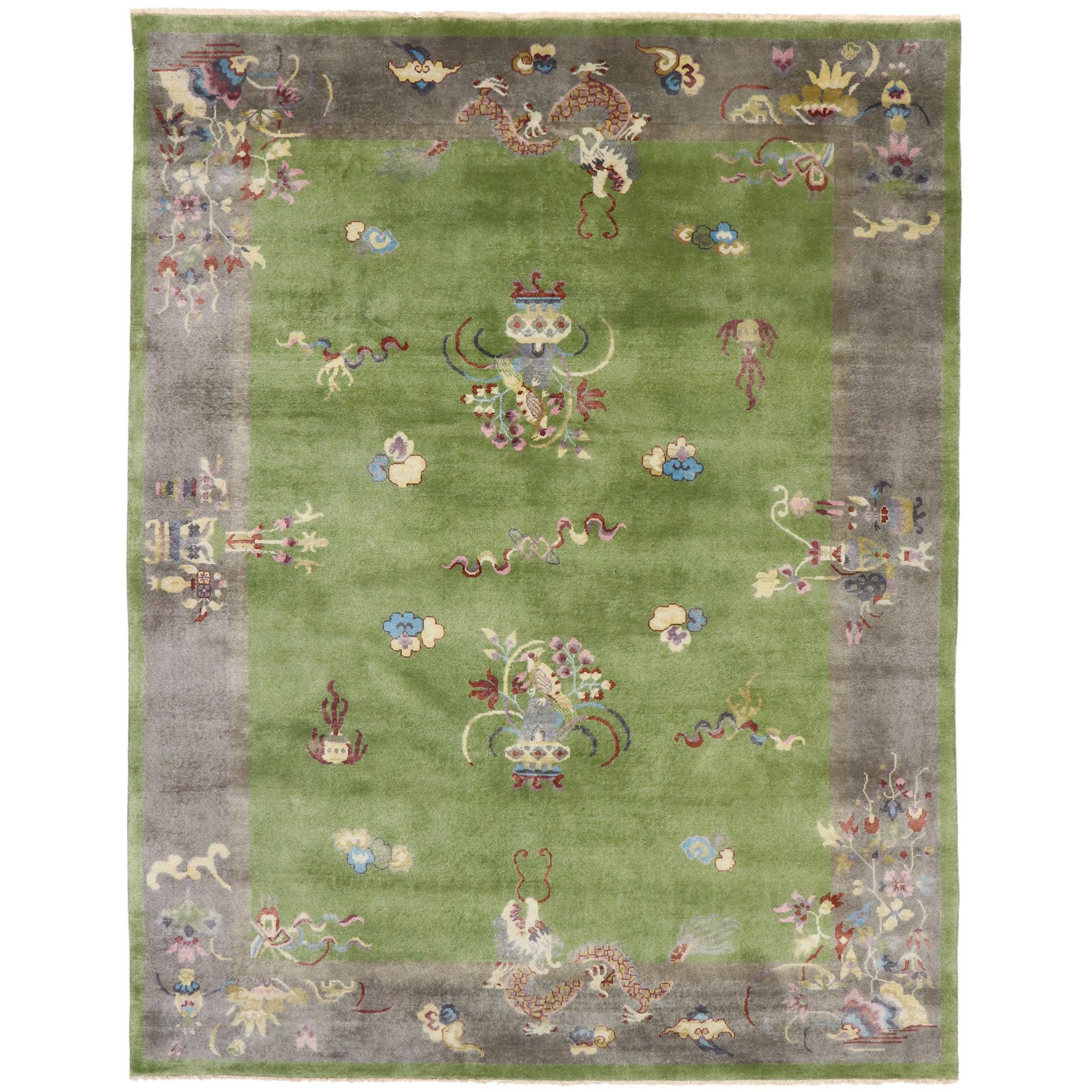 New Contemporary Chinese Art Deco Style Pictorial Dragon Rug