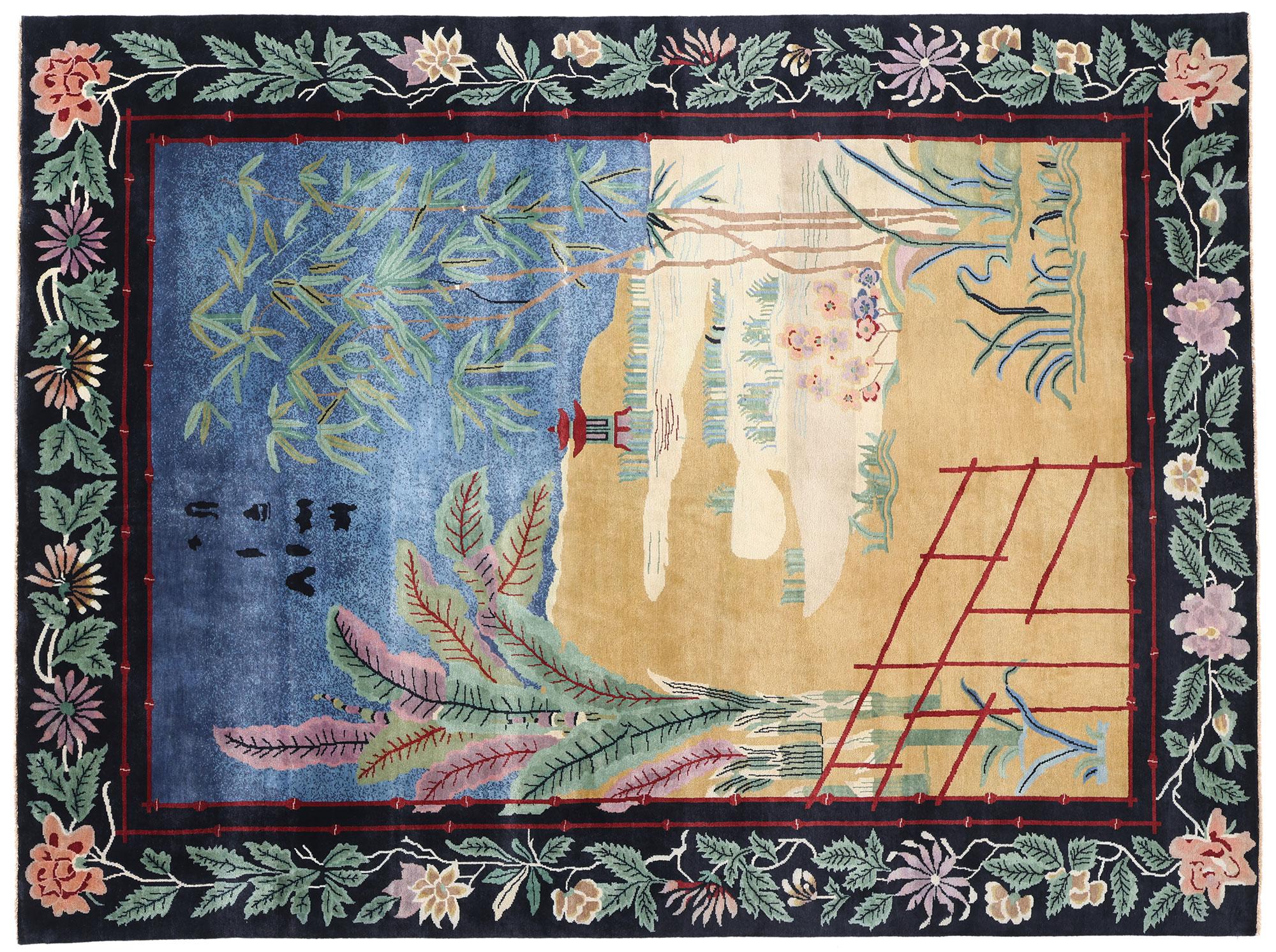 New Contemporary Chinese Art Deco Style Pictorial Rug. 08'09 x 11'09 im Angebot 2