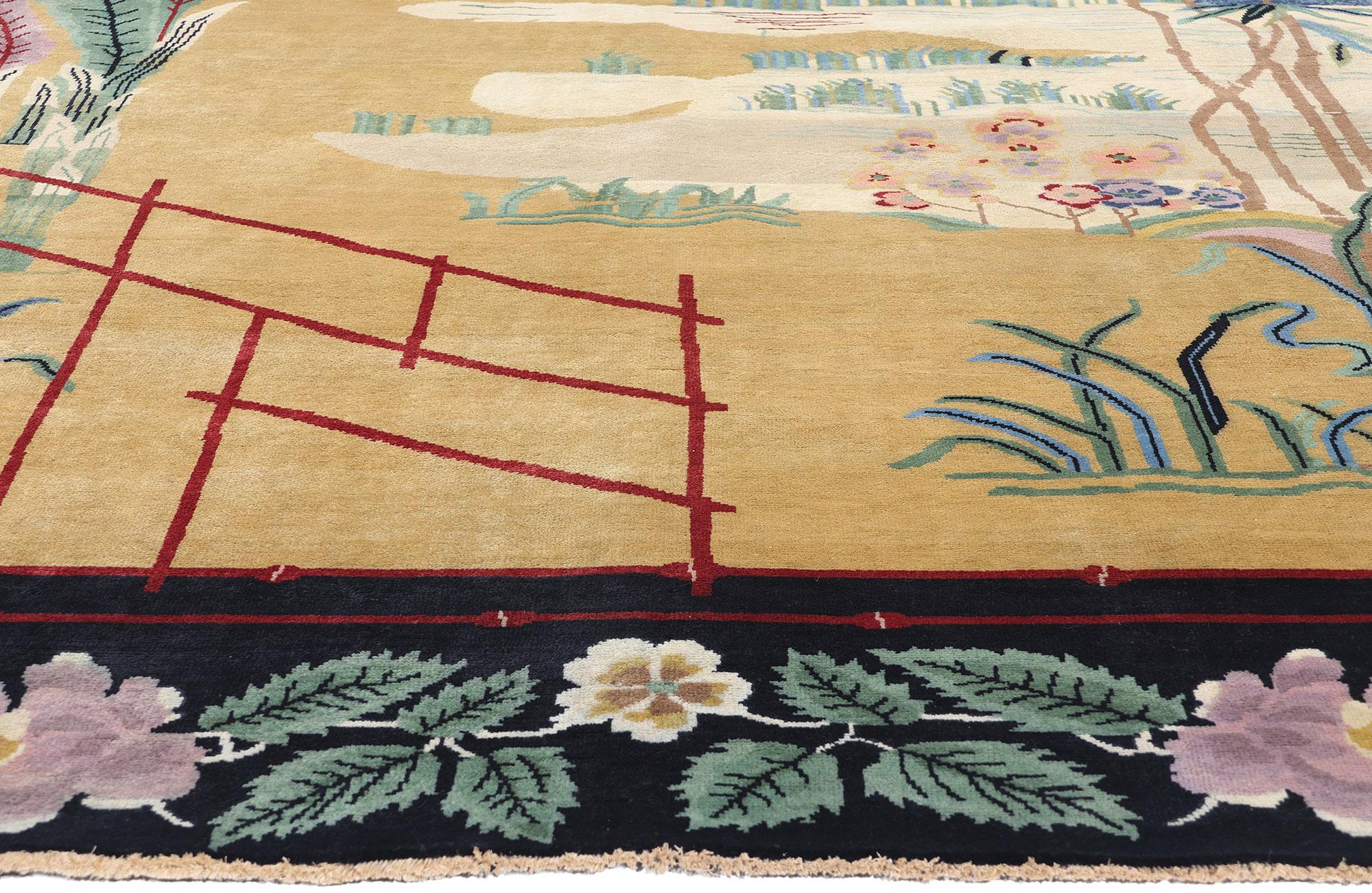 New Contemporary Chinese Art Deco Style Pictorial Rug. 08'09 x 11'09 (Indisch) im Angebot