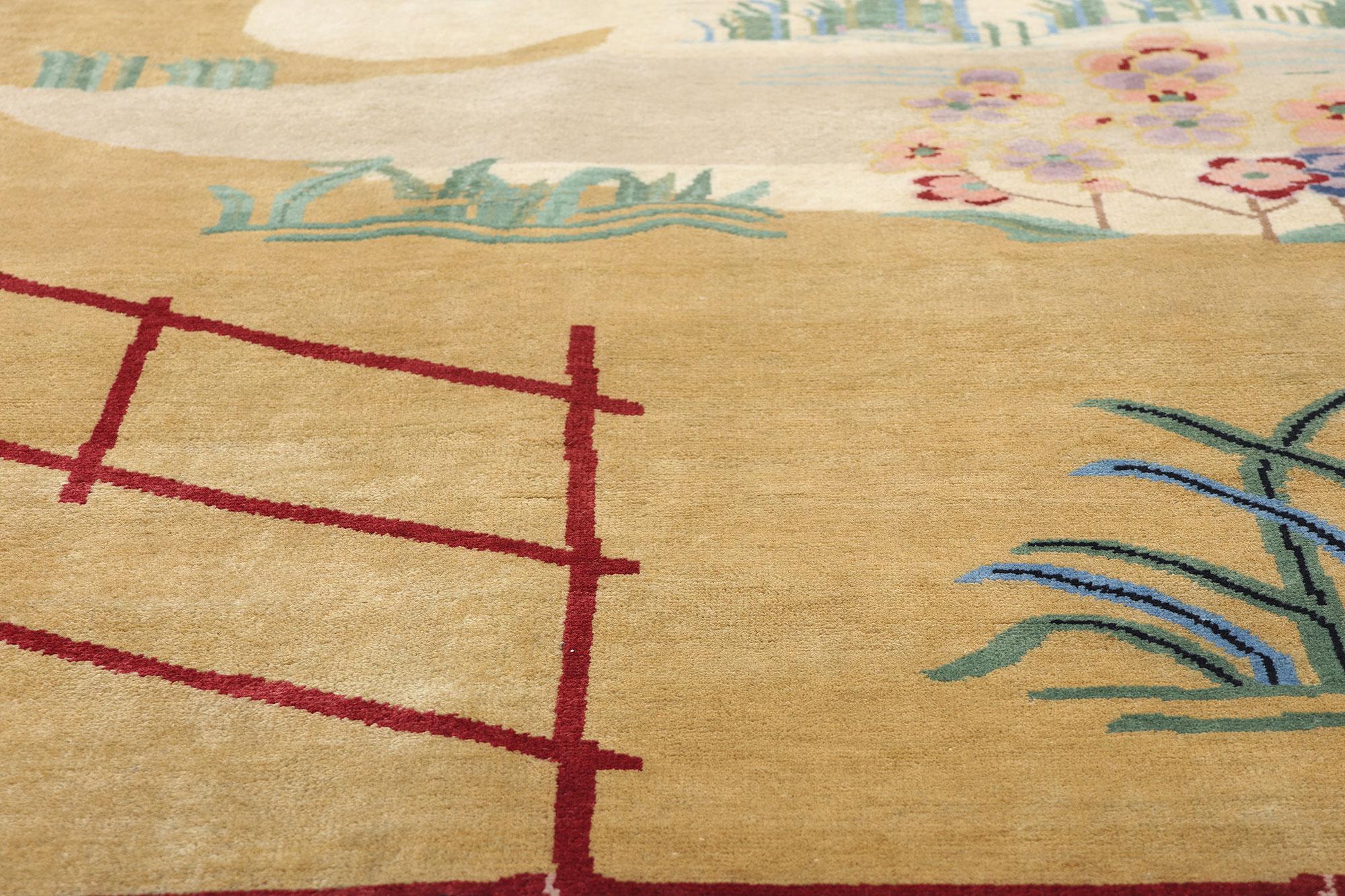 New Contemporary Chinese Art Deco Style Pictorial Rug. 08'09 x 11'09 (Handgeknüpft) im Angebot