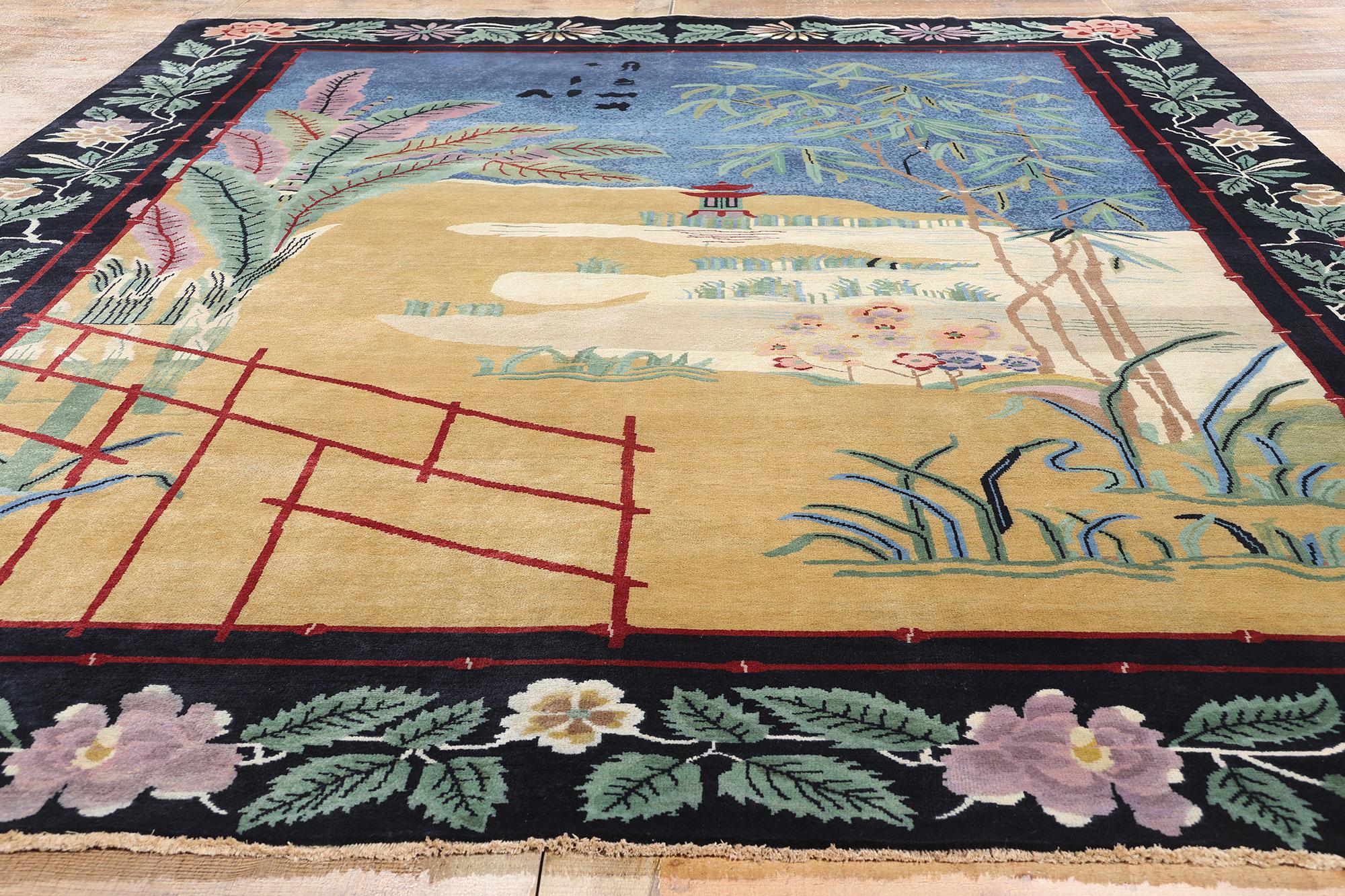 New Contemporary Chinese Art Deco Style Pictorial Rug. 08'09 x 11'09 (Wolle) im Angebot