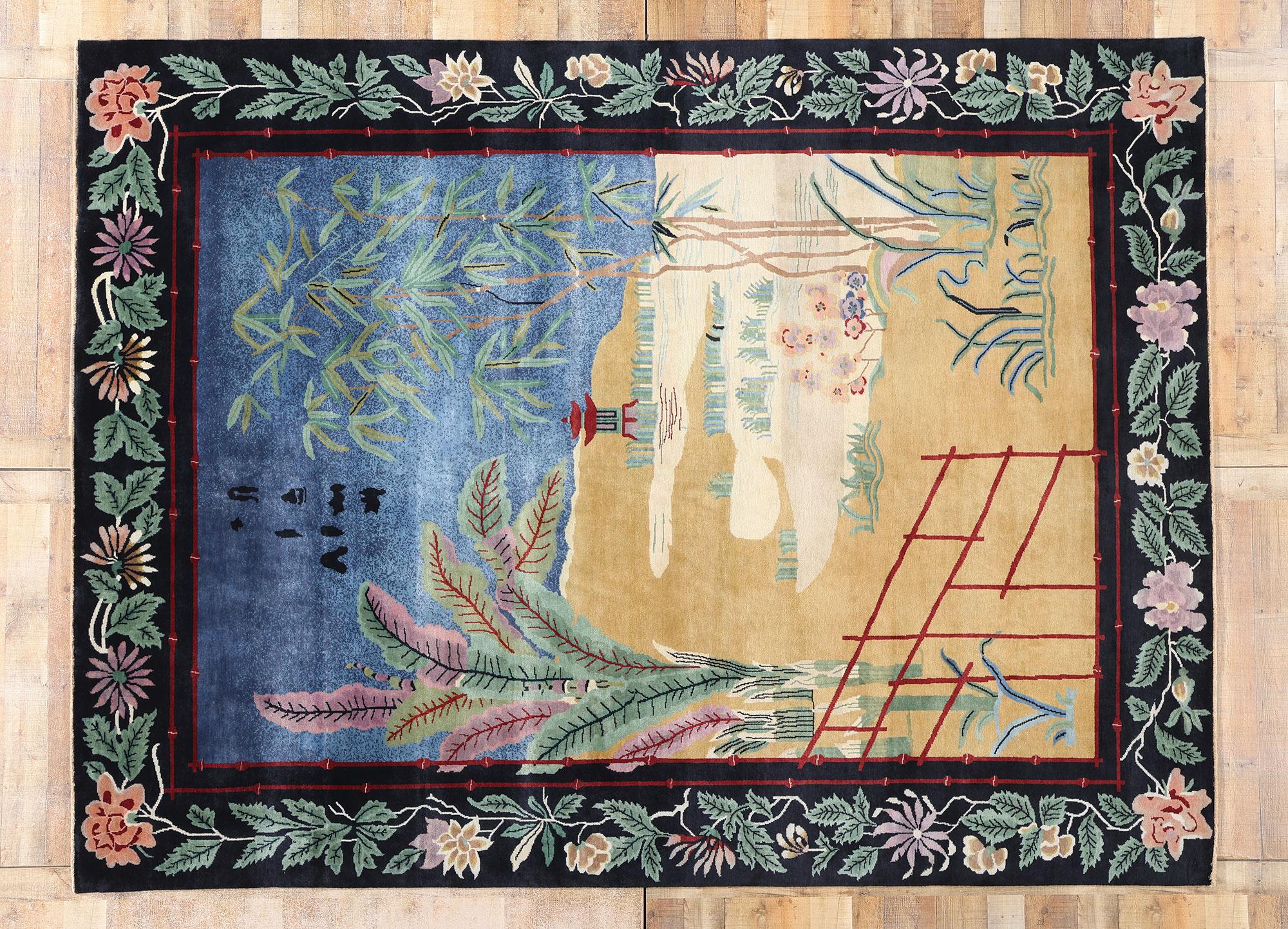 New Contemporary Chinese Art Deco Style Pictorial Rug. 08'09 x 11'09 im Angebot 1