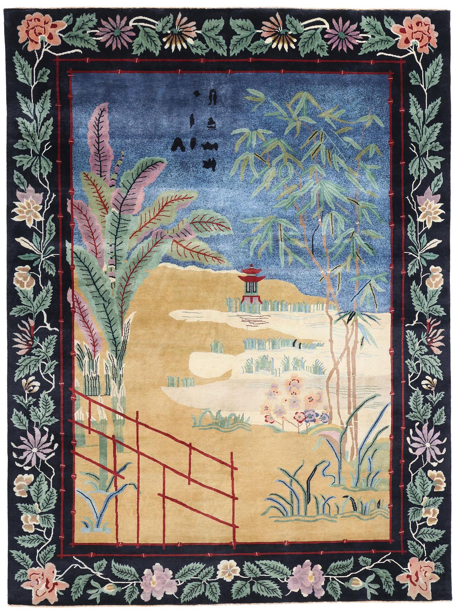 New Contemporary Chinese Art Deco Style Pictorial Rug. 08'09 x 11'09