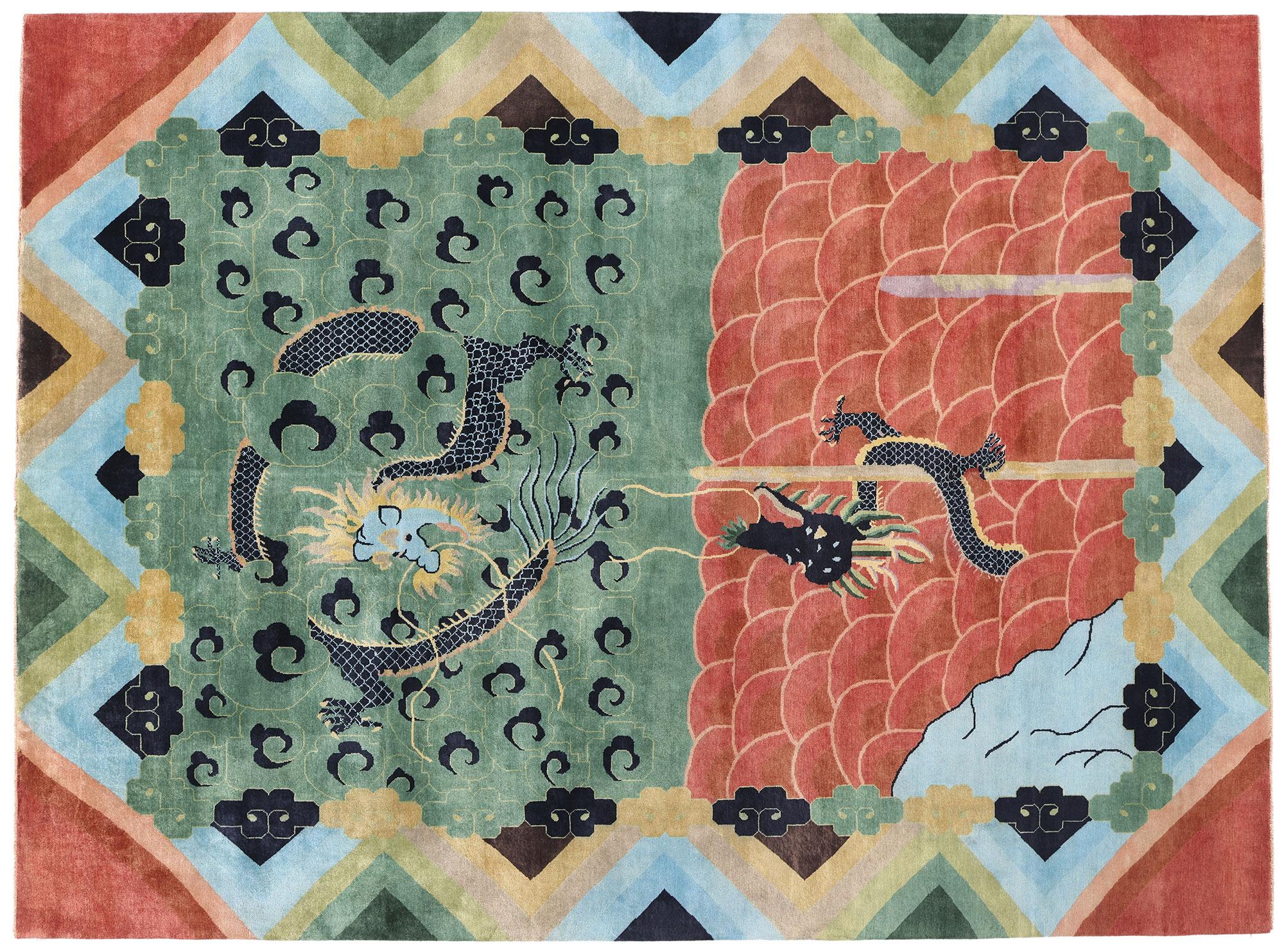 New Contemporary Chinese Art Deco Style Pictorial Rug, 09'11 x 13'05 For Sale 4
