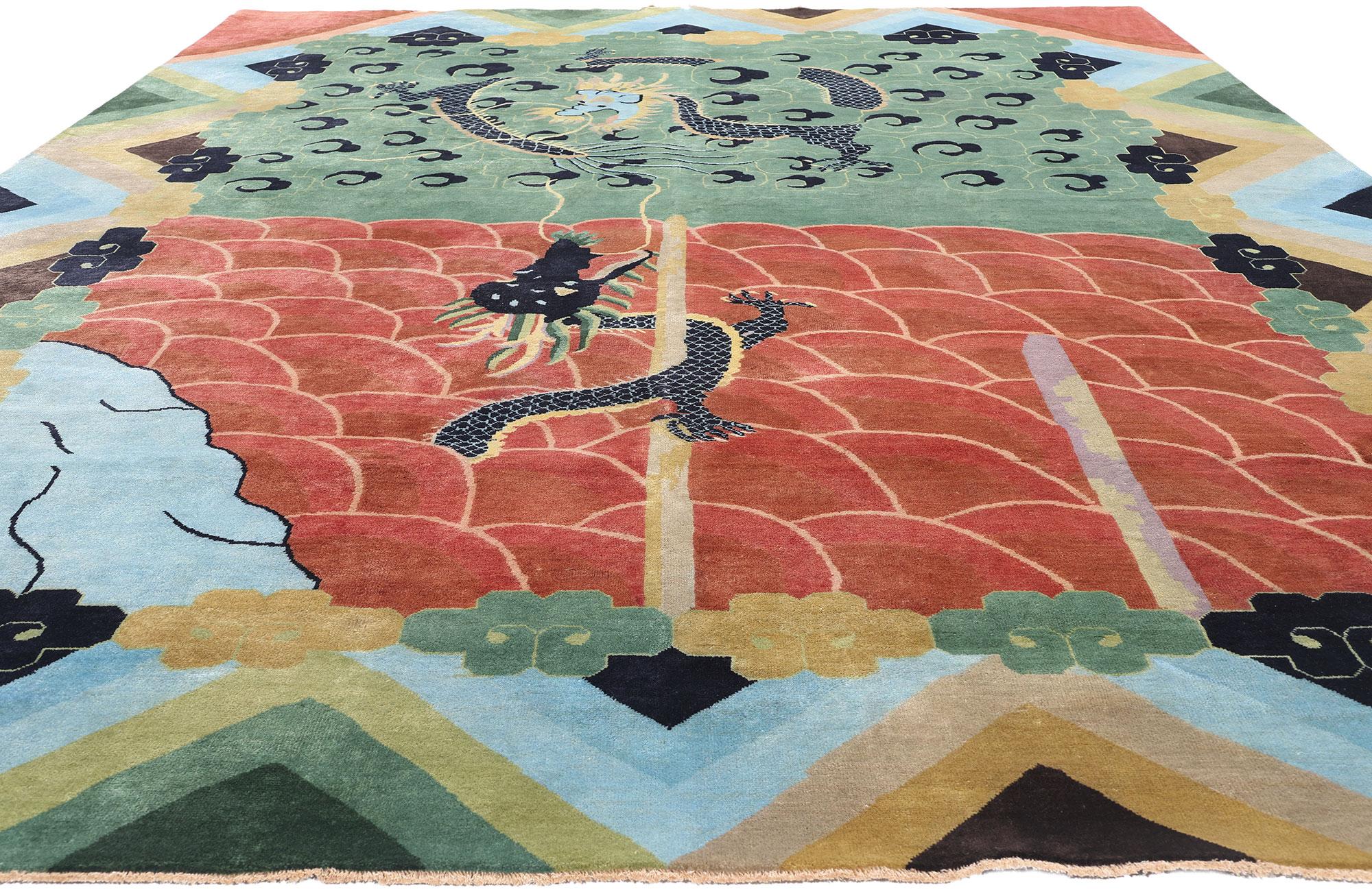 Indian New Contemporary Chinese Art Deco Style Pictorial Rug, 09'11 x 13'05 For Sale