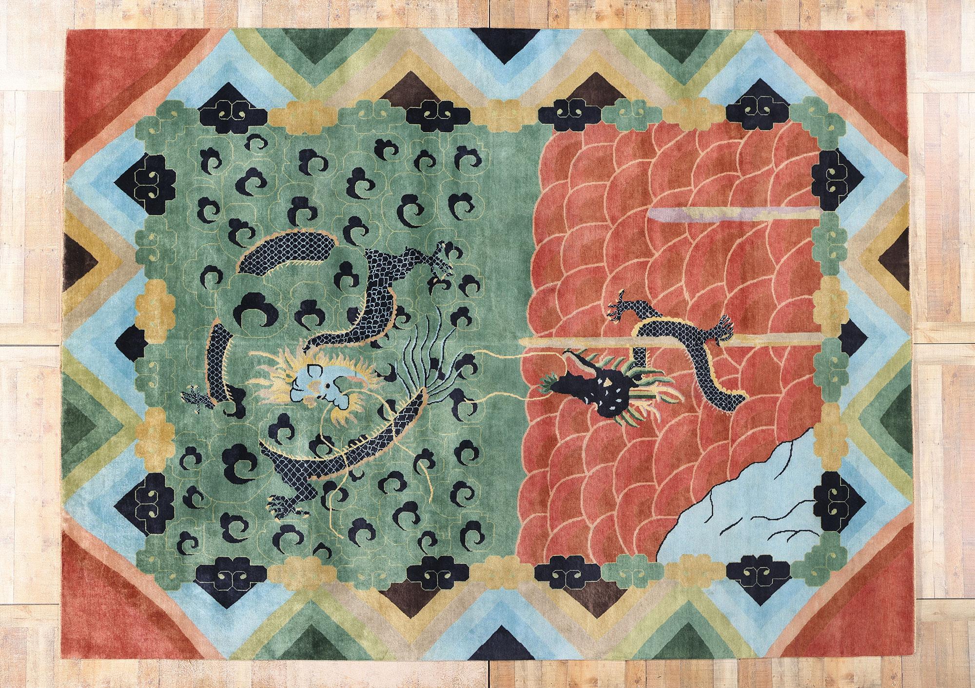 New Contemporary Chinese Art Deco Style Pictorial Rug, 09'11 x 13'05 For Sale 3