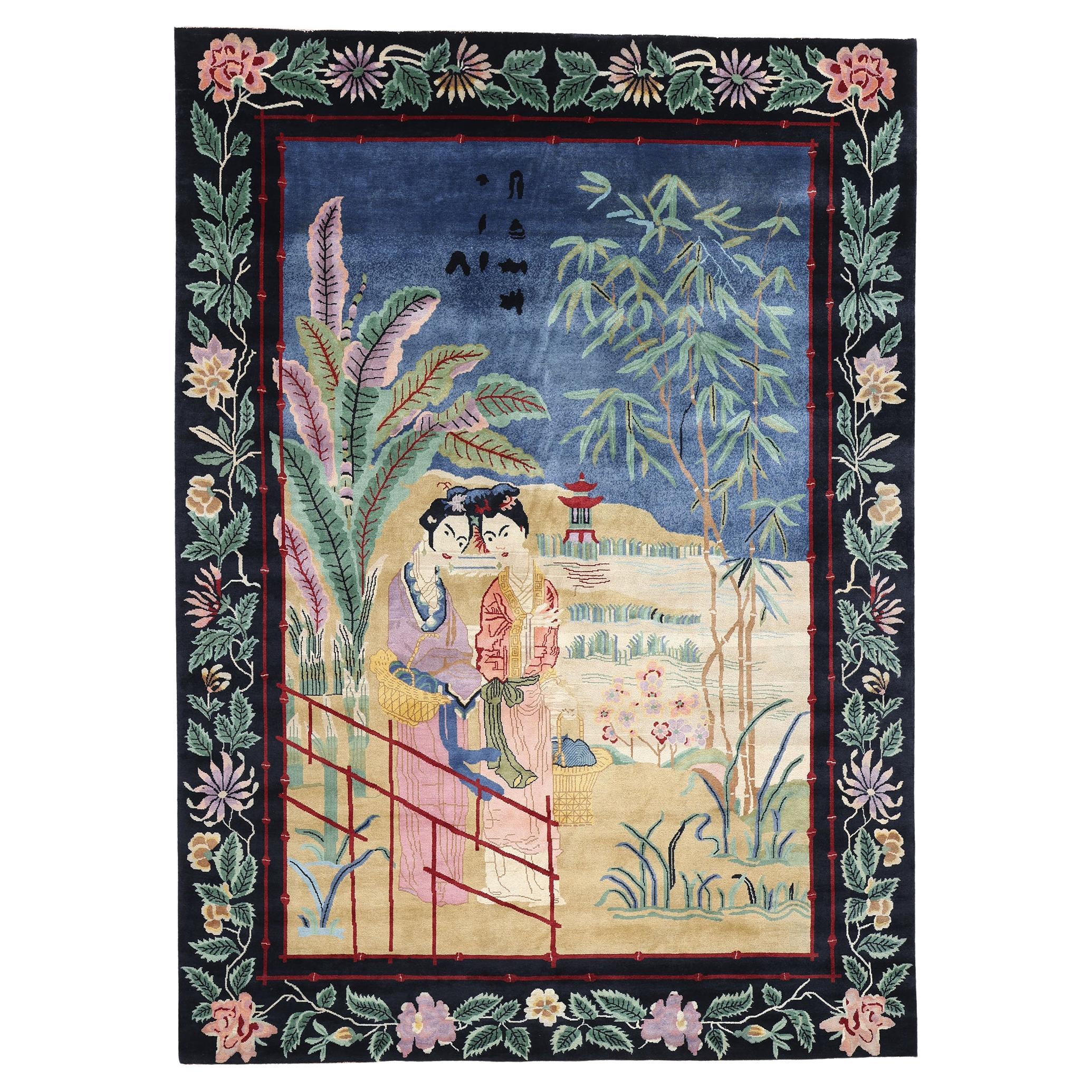 New Contemporary Chinese Art Deco Style Pictorial Rug