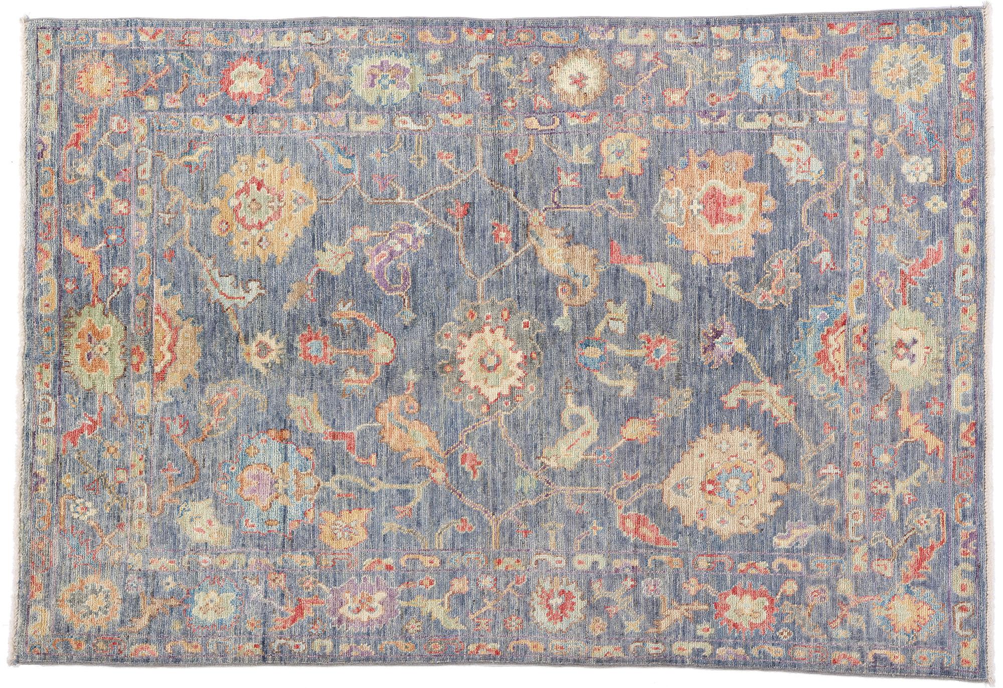 New Contemporary Colorful Blue Oushak Rug (tapis Oushak contemporain aux couleurs vives) en vente 3