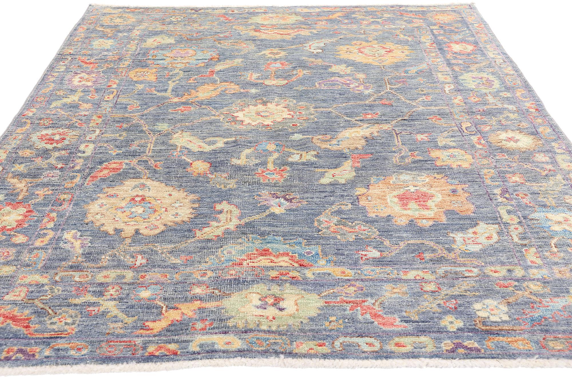 Pakistanais New Contemporary Colorful Blue Oushak Rug (tapis Oushak contemporain aux couleurs vives) en vente