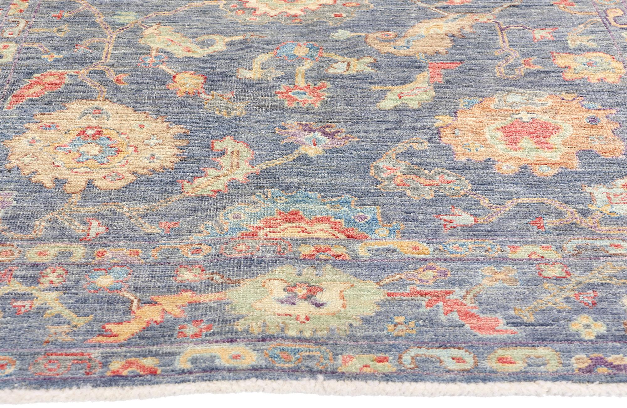 Noué à la main New Contemporary Colorful Blue Oushak Rug (tapis Oushak contemporain aux couleurs vives) en vente