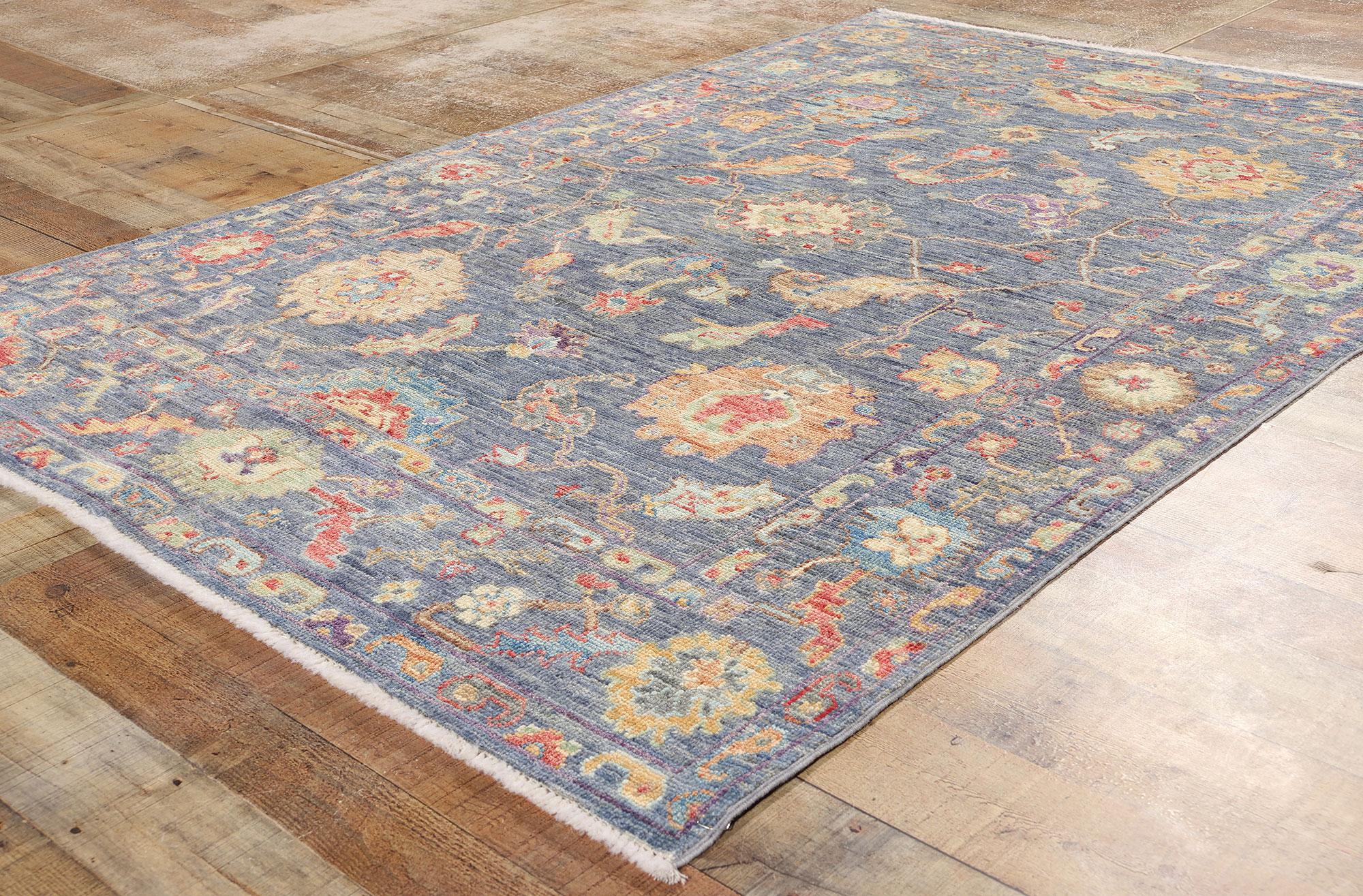 Laine New Contemporary Colorful Blue Oushak Rug (tapis Oushak contemporain aux couleurs vives) en vente