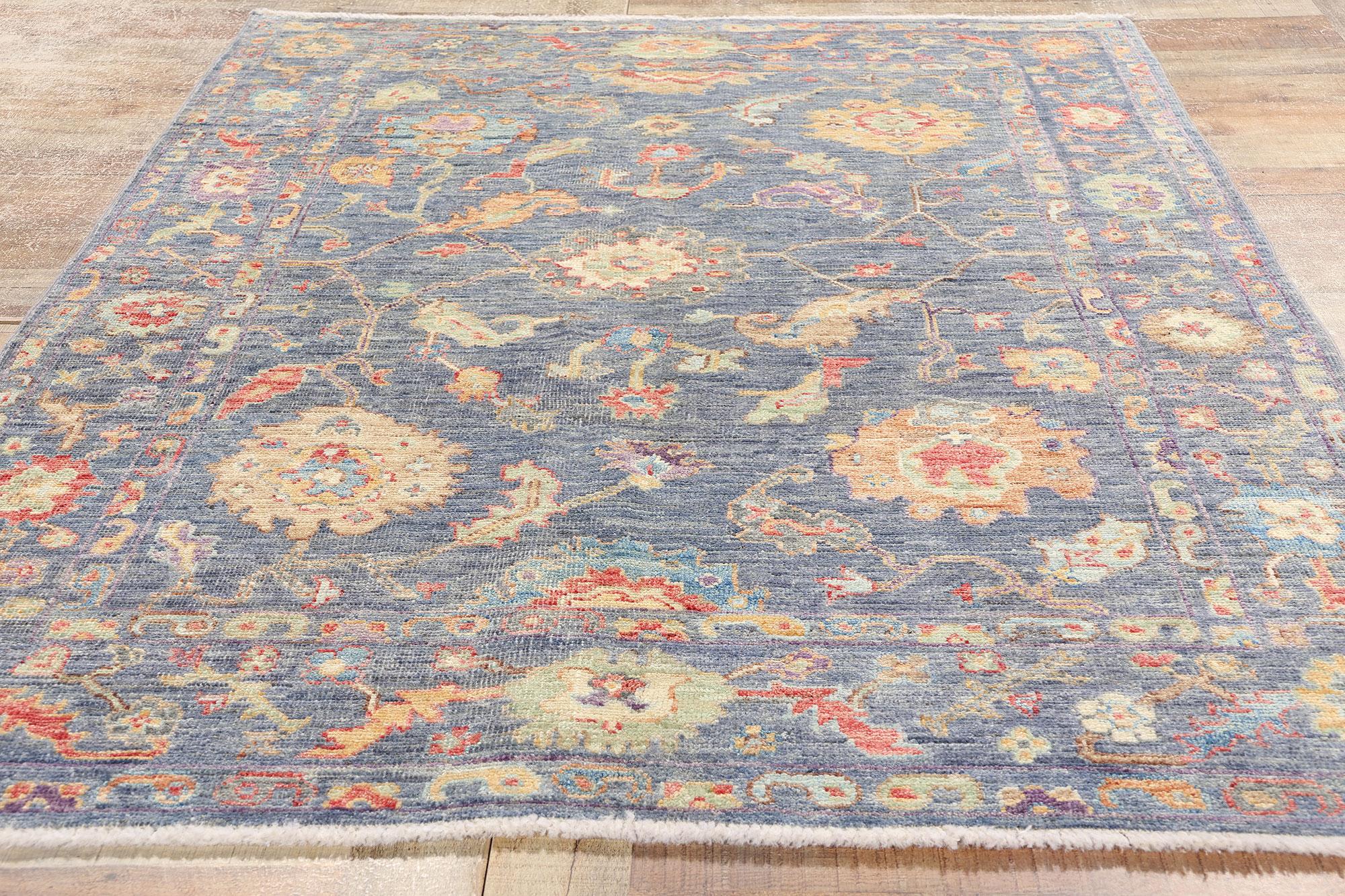 New Contemporary Colorful Blue Oushak Rug (tapis Oushak contemporain aux couleurs vives) en vente 1