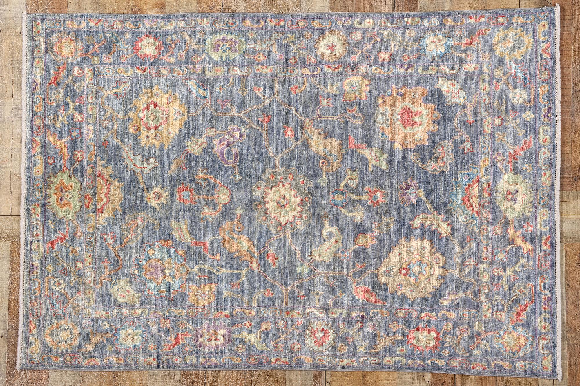New Contemporary Colorful Blue Oushak Rug (tapis Oushak contemporain aux couleurs vives) en vente 2