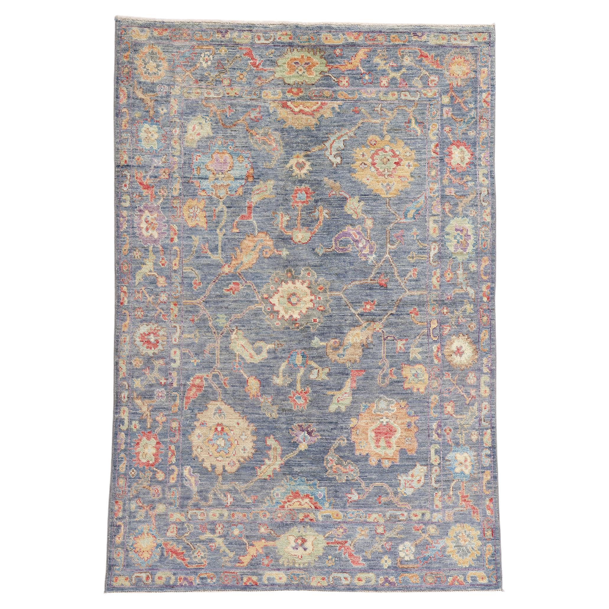New Contemporary Colorful Blue Oushak Rug