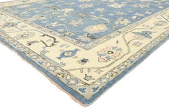Nuovo Tappeto Oushak blu colorato contemporaneo con stile moderno e di transizione