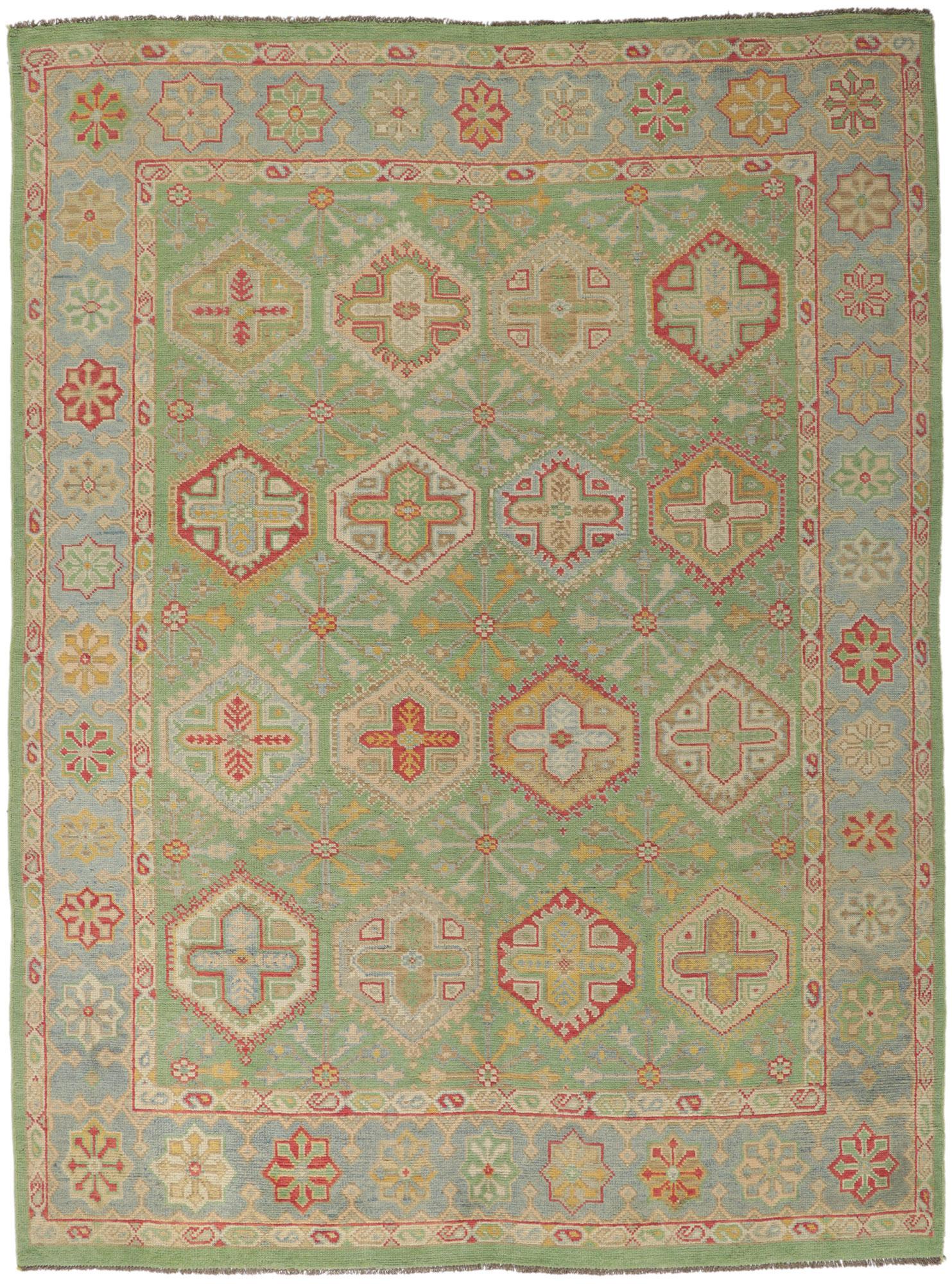 New Contemporary Colorful Green Oushak Rug with Modern Style For Sale 4