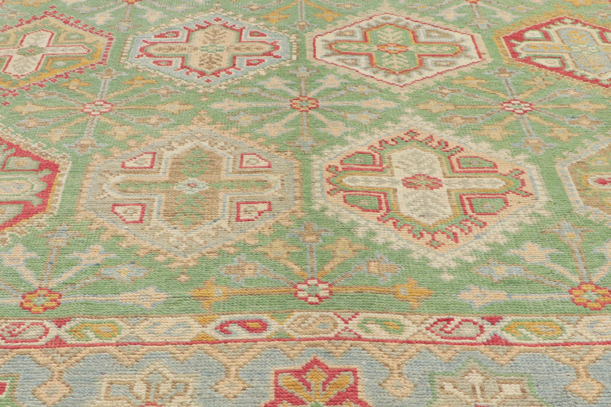 Hand-Knotted New Contemporary Colorful Green Oushak Rug with Modern Style For Sale