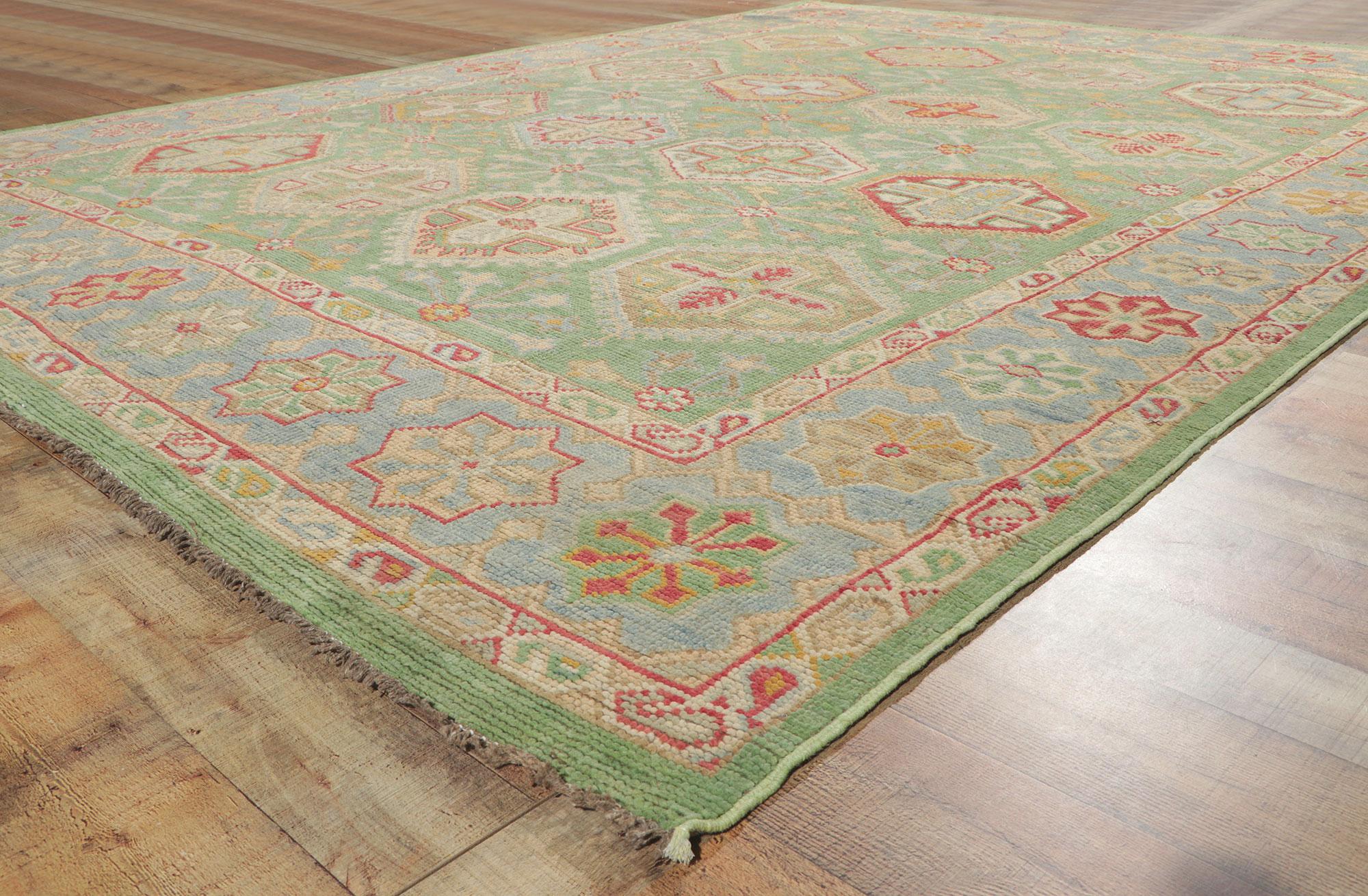 New Contemporary Colorful Green Oushak Rug with Modern Style For Sale 1